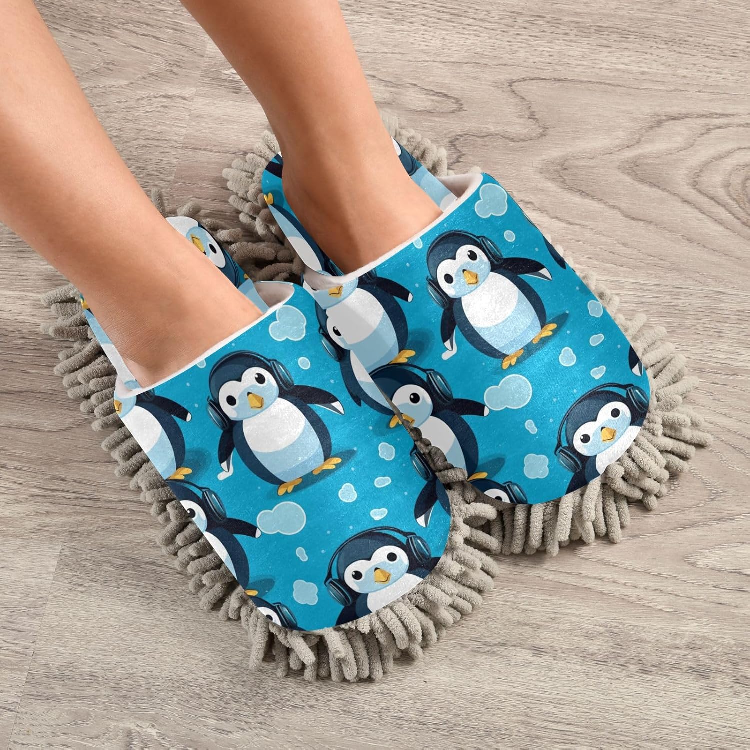 Bulletgxll Cute Penguins Cleaning Slippers Mop Pads Replacement