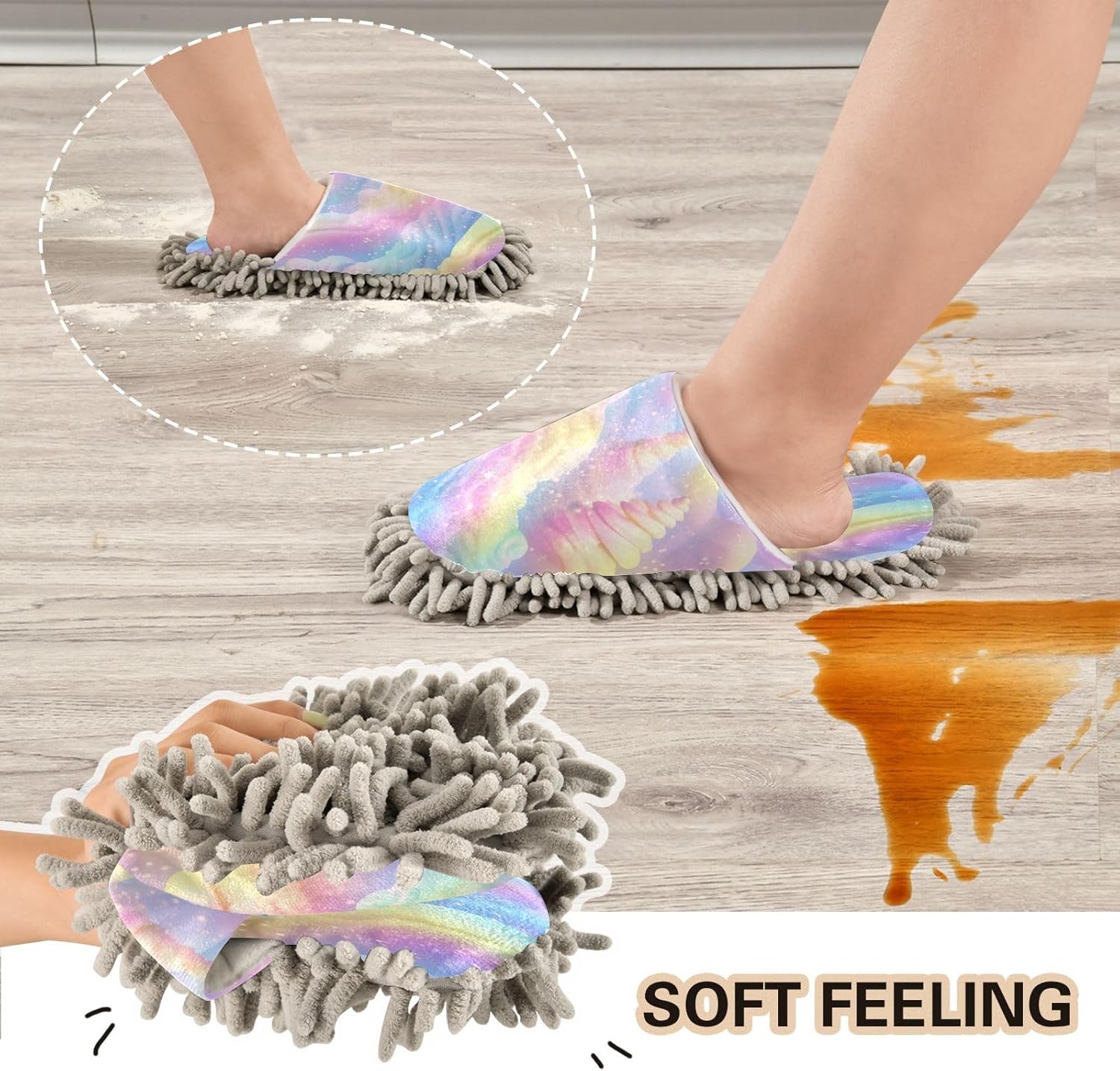 Bulletgxll Rainbow Snowflakes Microfiber Cleaning Slippers - L
