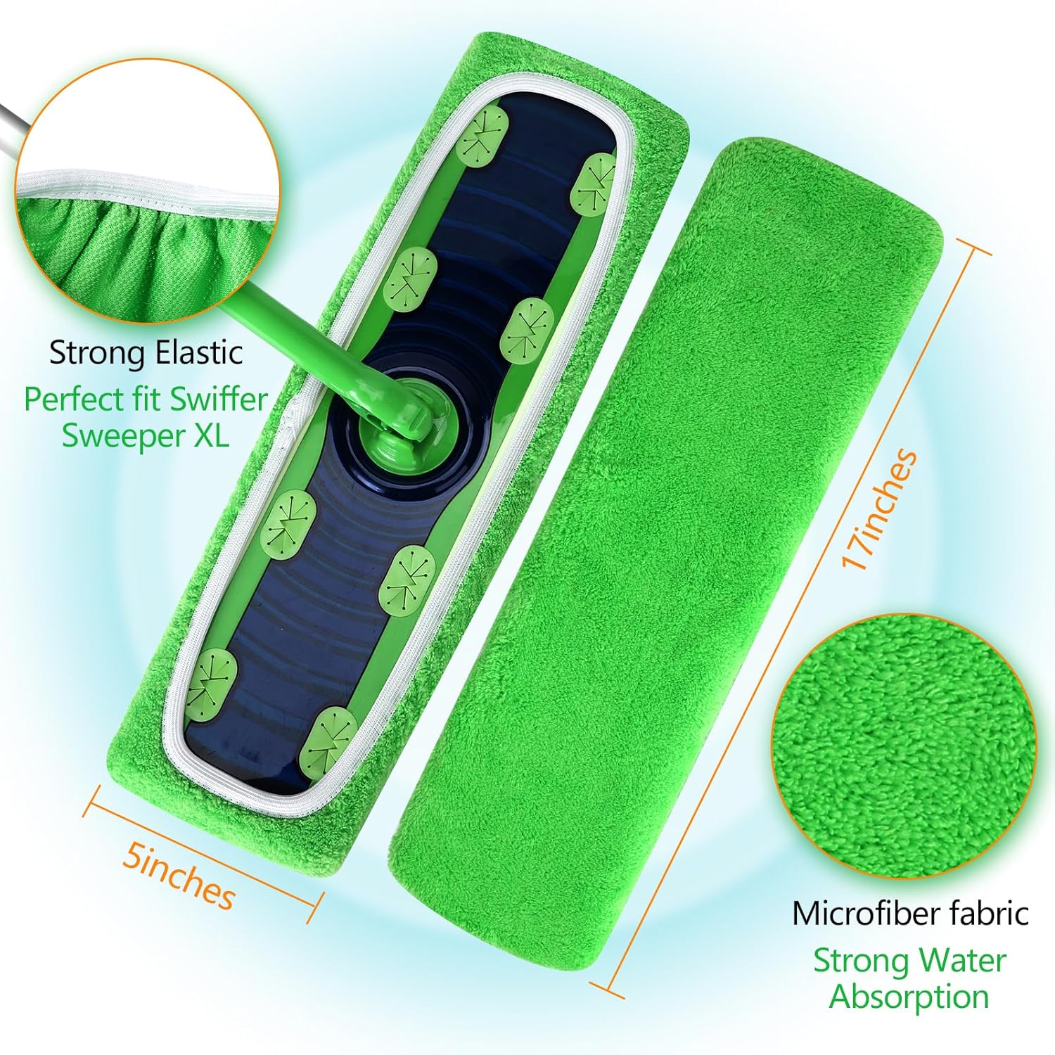 Yicotira Reusable Microfiber Mop Pads - 6 Pack XL Dry Wet Refills