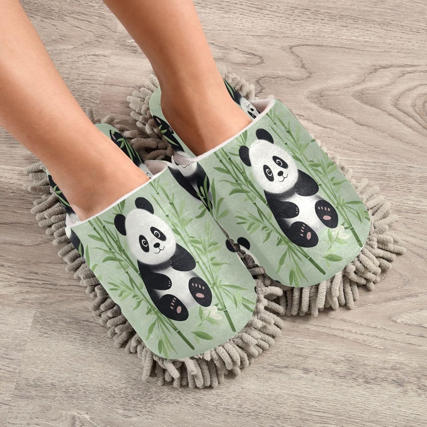 Bulletgxll Panda Bears Microfiber Cleaning Slippers - L