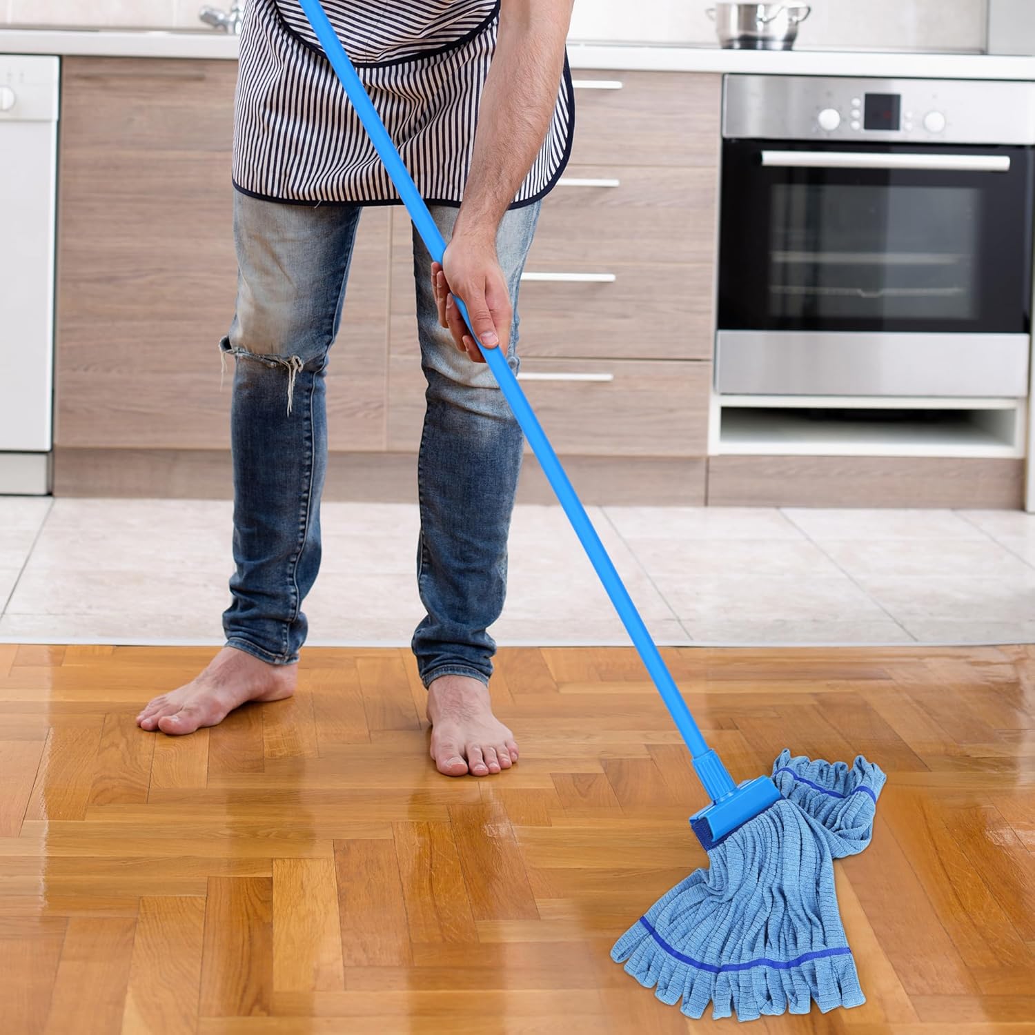 DRKLEAN 6 Pack Large Microfiber Tube Mop Heads - Blue