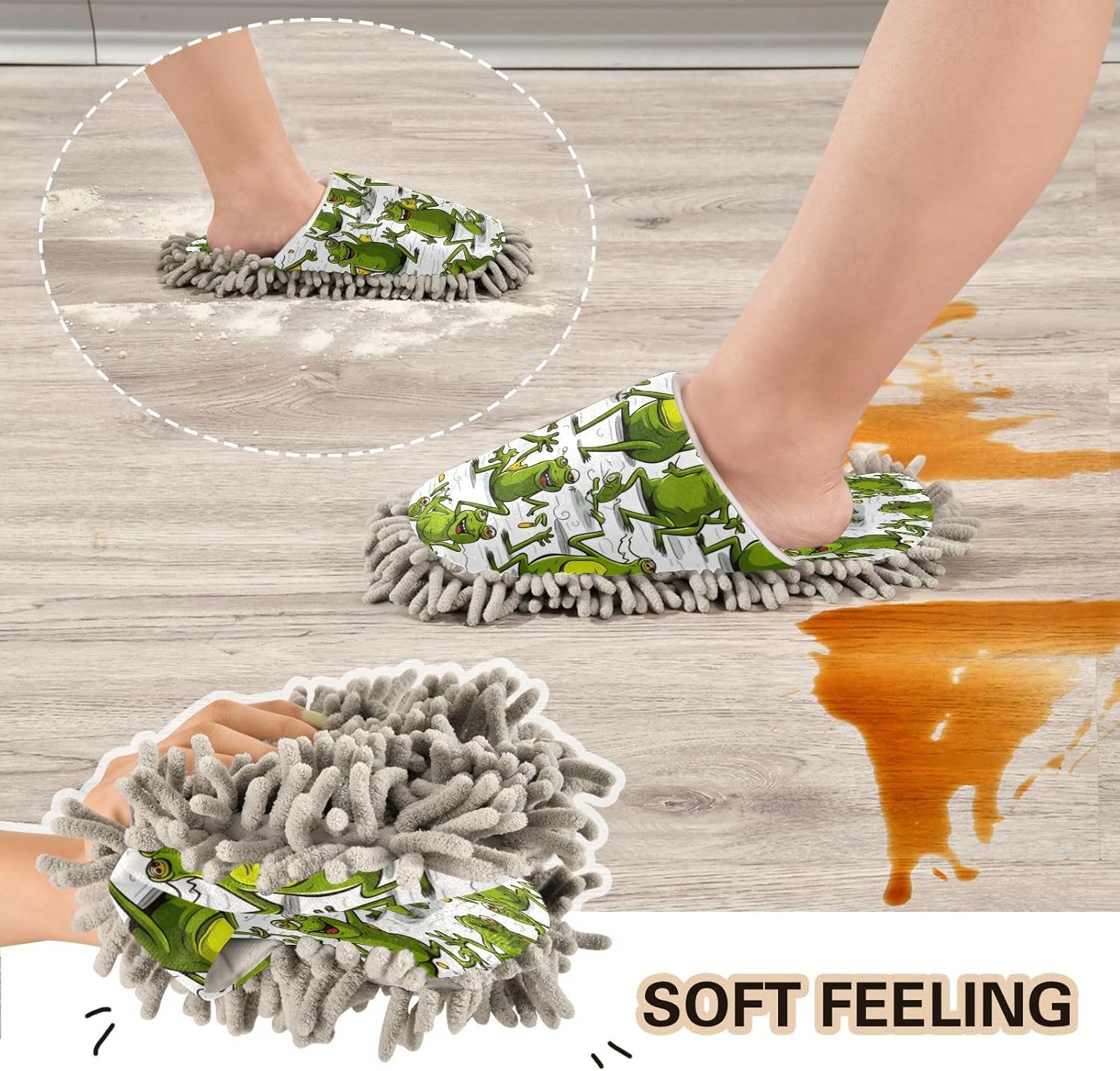Frogs Pattern Mopping Slippers - Washable Comfortable