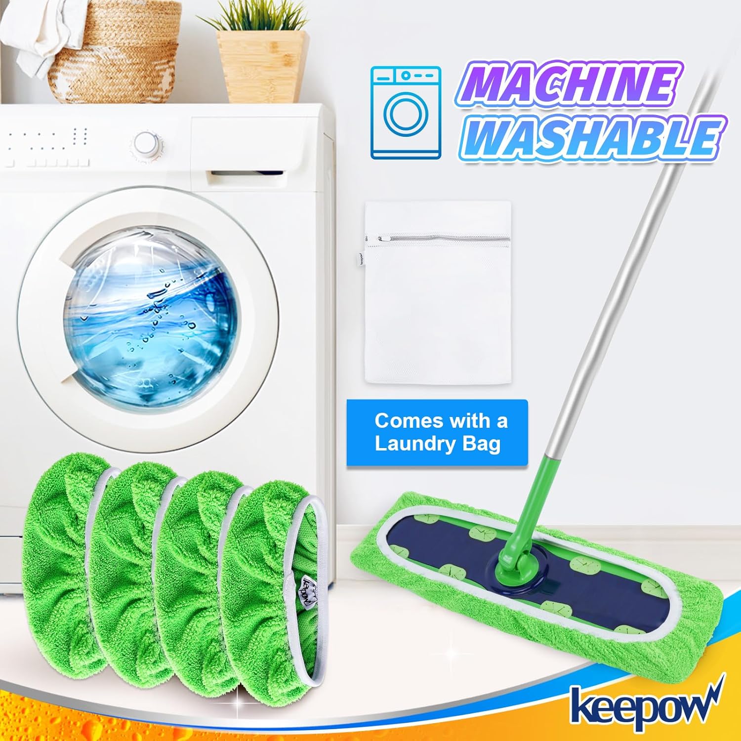 KEEPOW Reusable Mop Pads 4 Pack for Swiffer XL