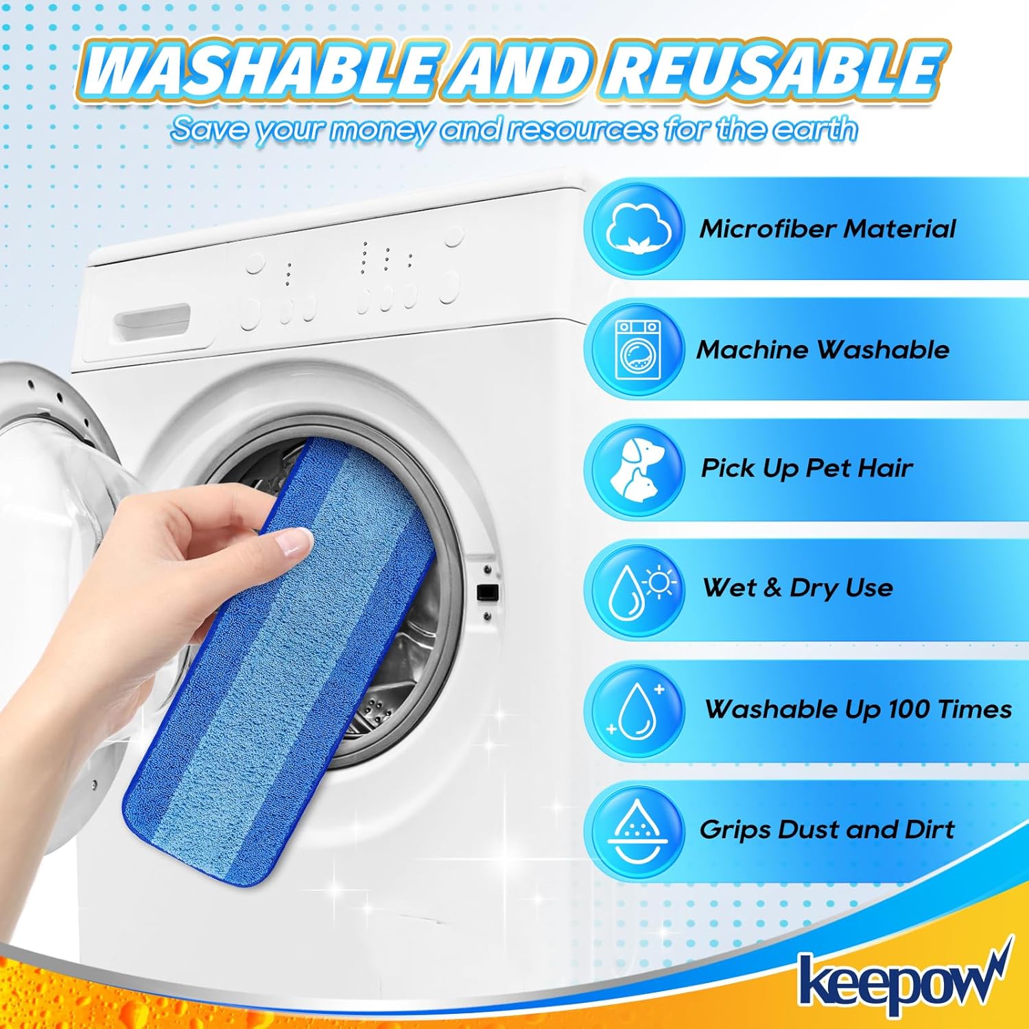 KEEPOW Microfiber Mop Pad Replacement 3 Pack