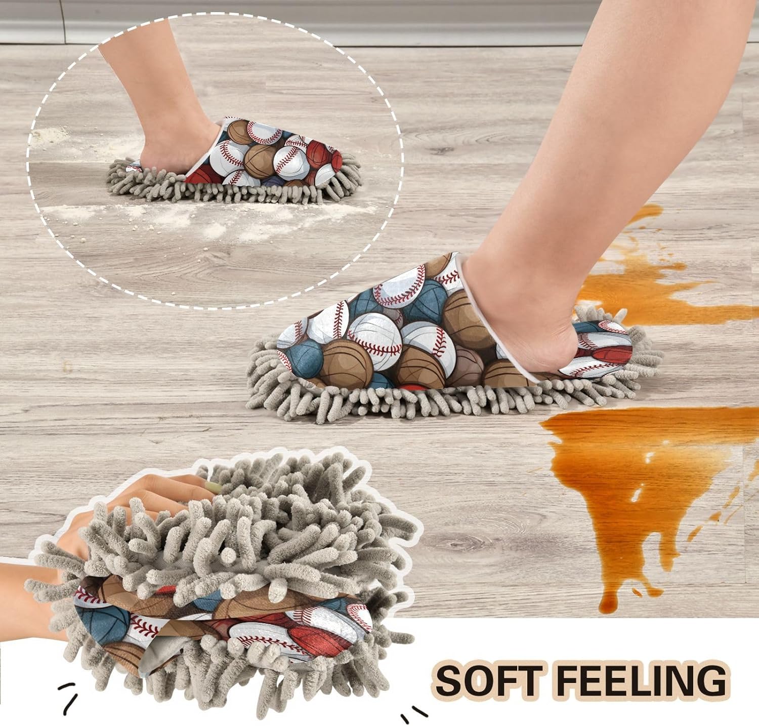Bulletgxll Baseball Pattern Microfiber Cleaning Slippers - L