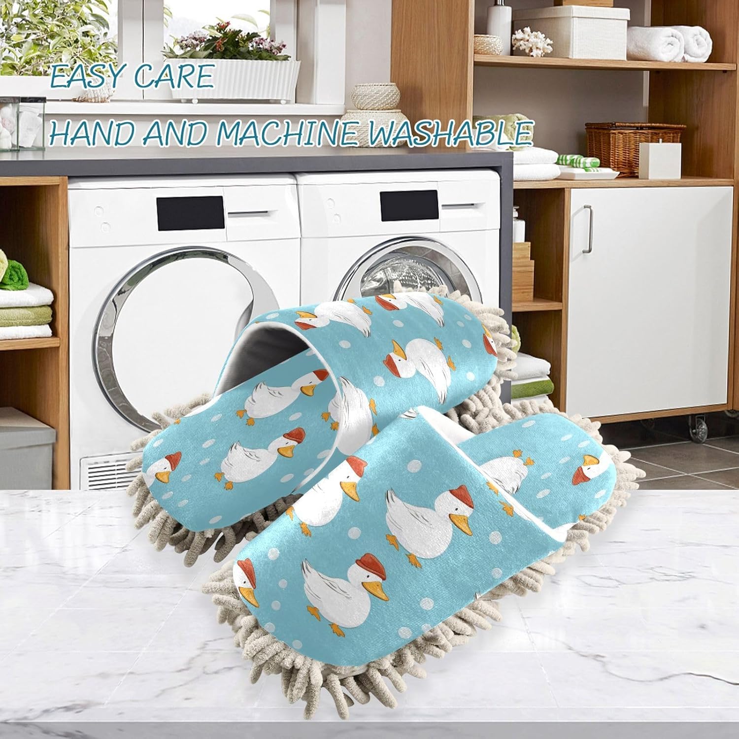 Bulletgxll Duck with Hats Microfiber Cleaning Slippers - L
