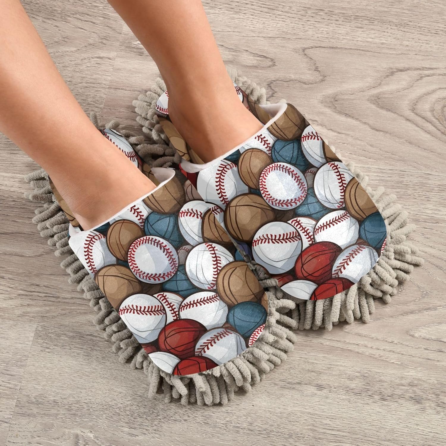 Bulletgxll Baseball Pattern Microfiber Cleaning Slippers - L