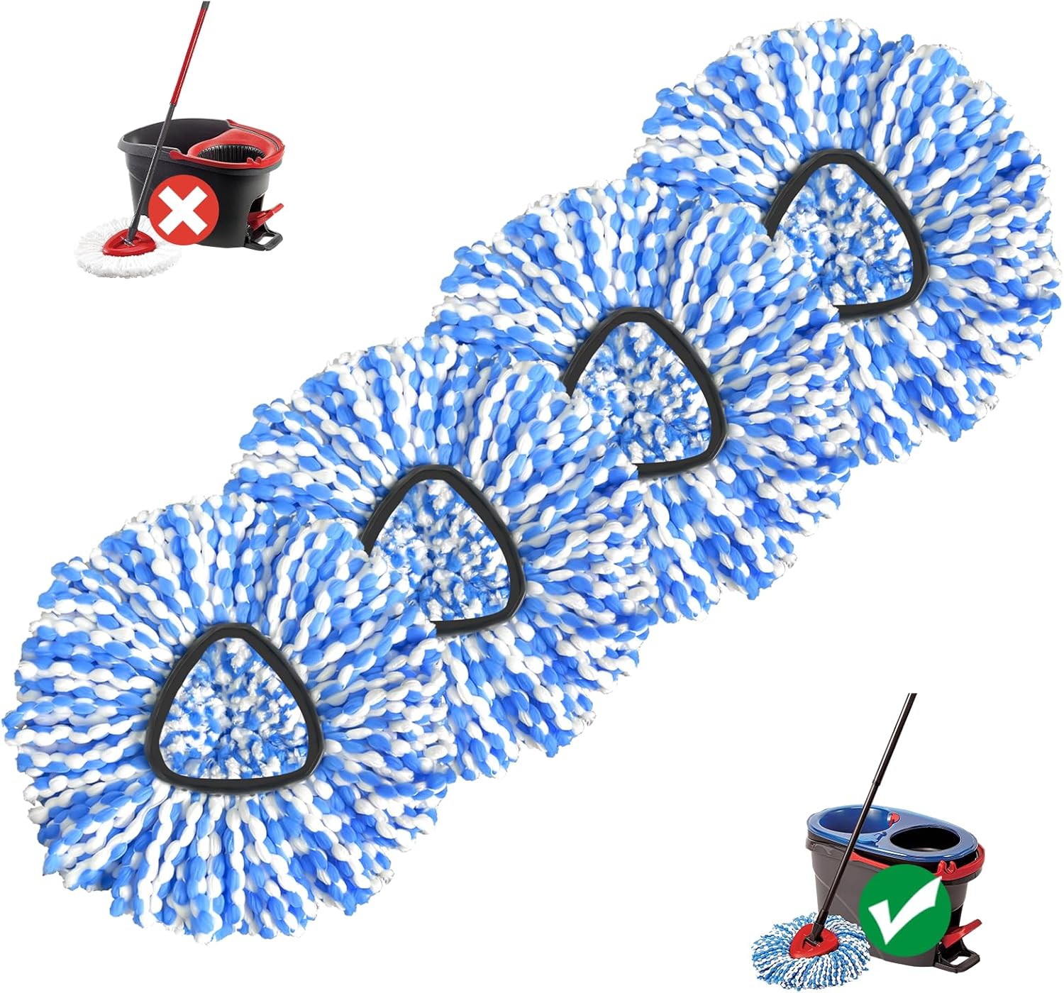 Spin Mop Replacement Heads 4-Pack Machine Washable RinseClean 2-Tank Compatible