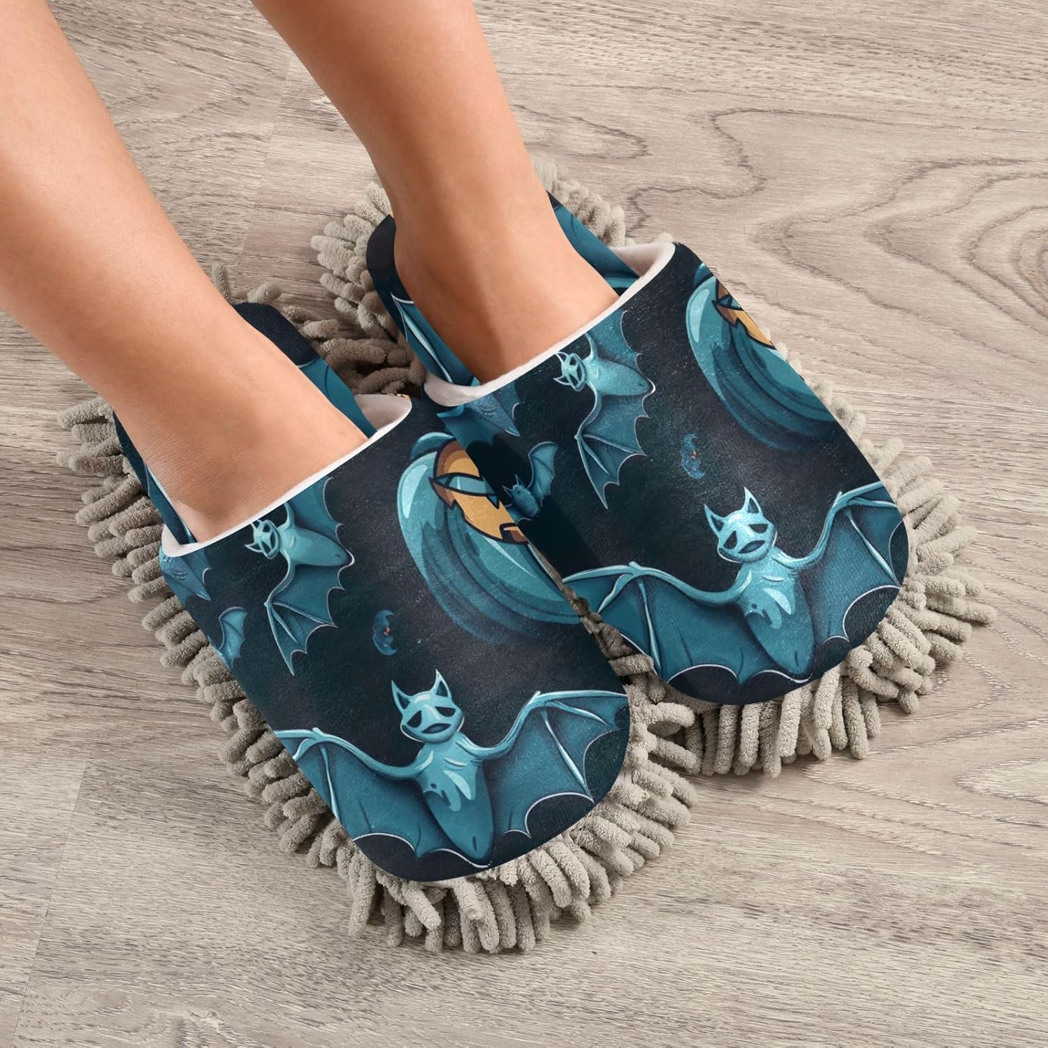 FLildon Microfiber Cleaning Slippers for Men Women Halloween Pumpkins Bats