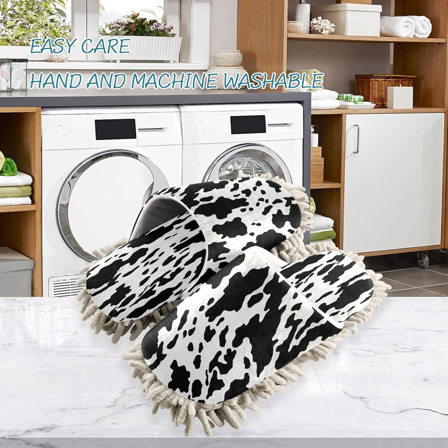 Bulletgxll Cow Print Mopping Slippers - Washable Comfortable and Durable