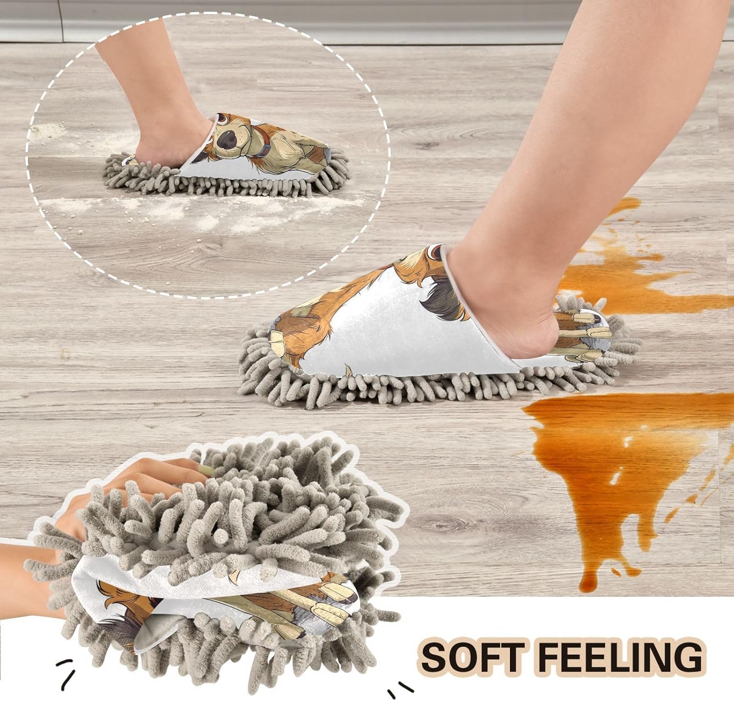 Bulletgxll Cartoon Dog Mopping Slippers L Size