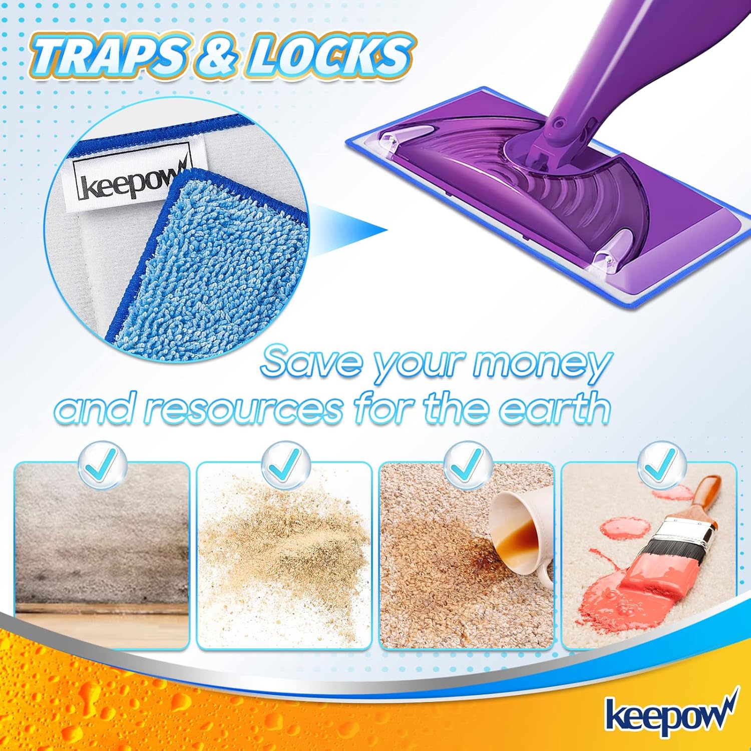 KEEPOW Microfiber Mop Pads - Swiffer Wet Jet Refill Reusable Pack of 3