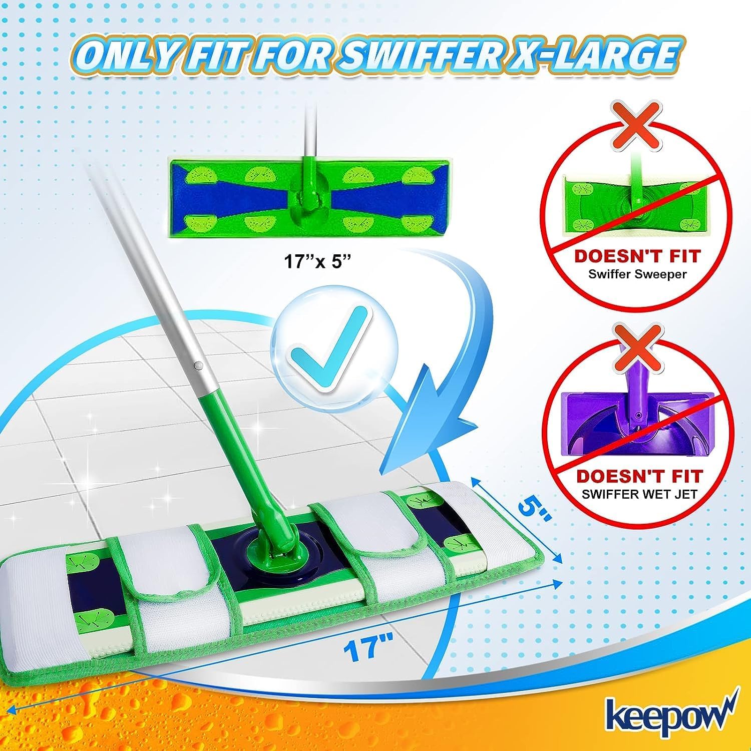 KEEPOW Extra Large Swiffer XL Dry Pads Refills 8 Pack