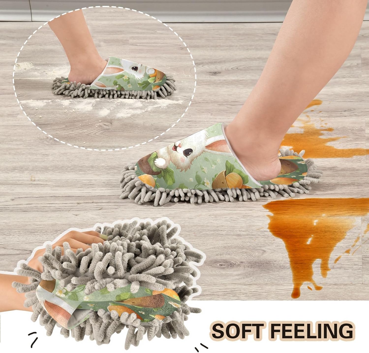 Bulletgxll Rabbit and Carrots Microfiber Cleaning Slippers - M