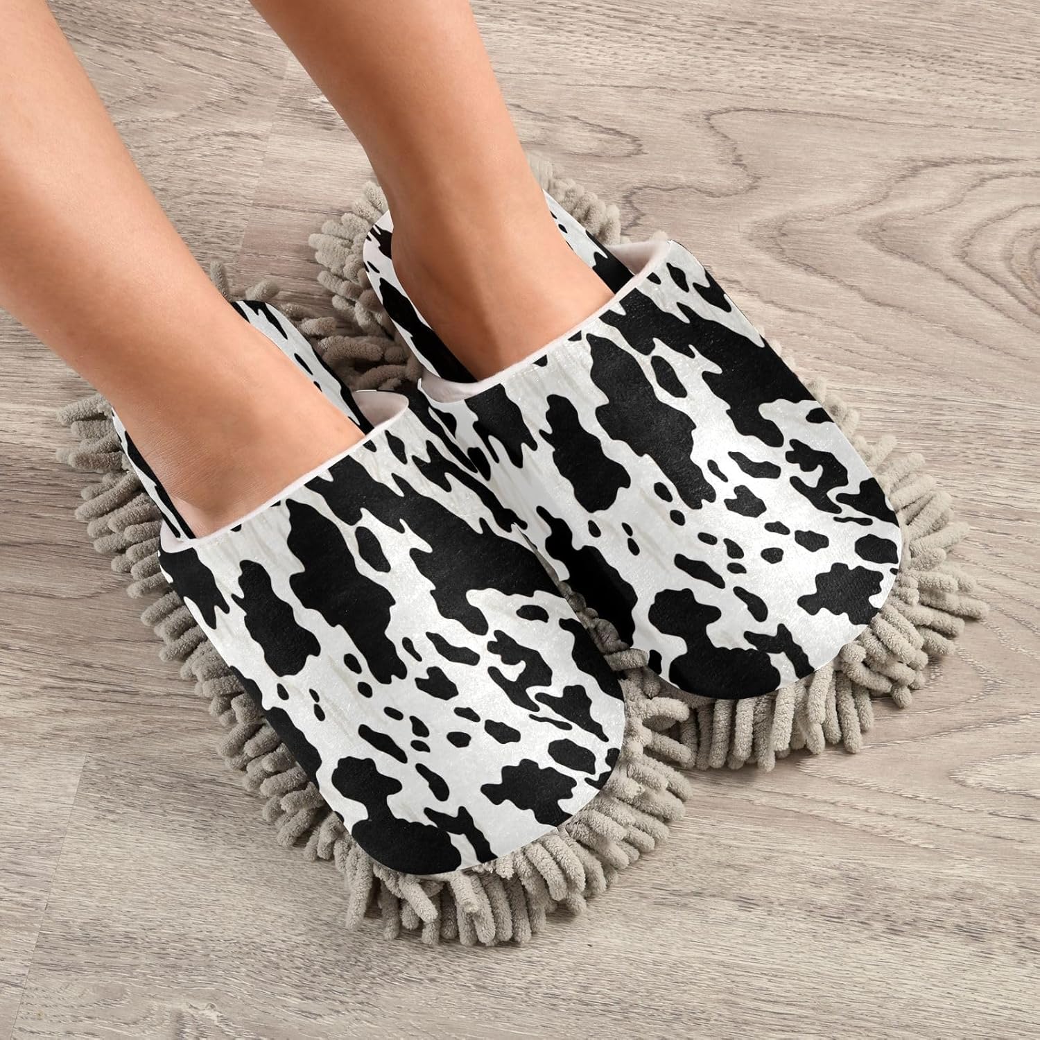 Bulletgxll Cow Print Mopping Slippers - Washable Comfortable and Durable