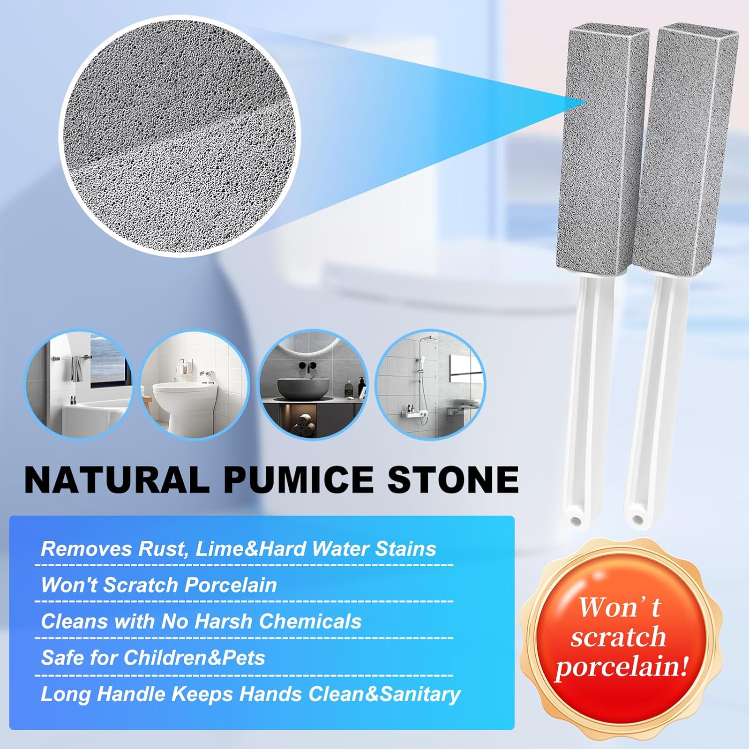 Cnigrpl Toilet Cleaner Pumice Stone 2Pack with Extra Long Handle