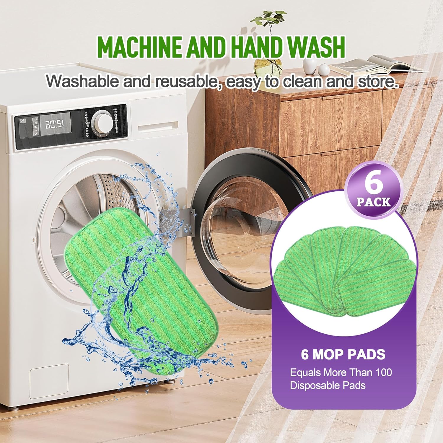 MABUBU 6 Pack Reusable Mop Pads for Swiffer WetJet and Sweeper Mops