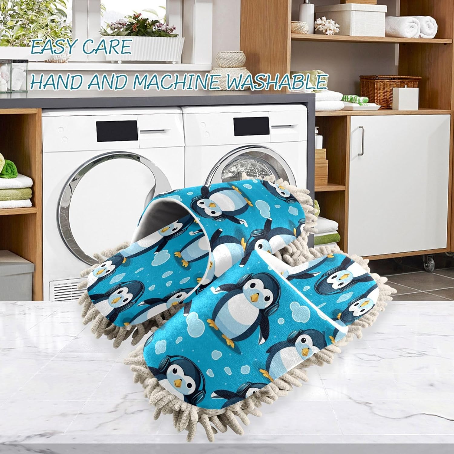 Bulletgxll Cute Penguins Cleaning Slippers Mop Pads Replacement