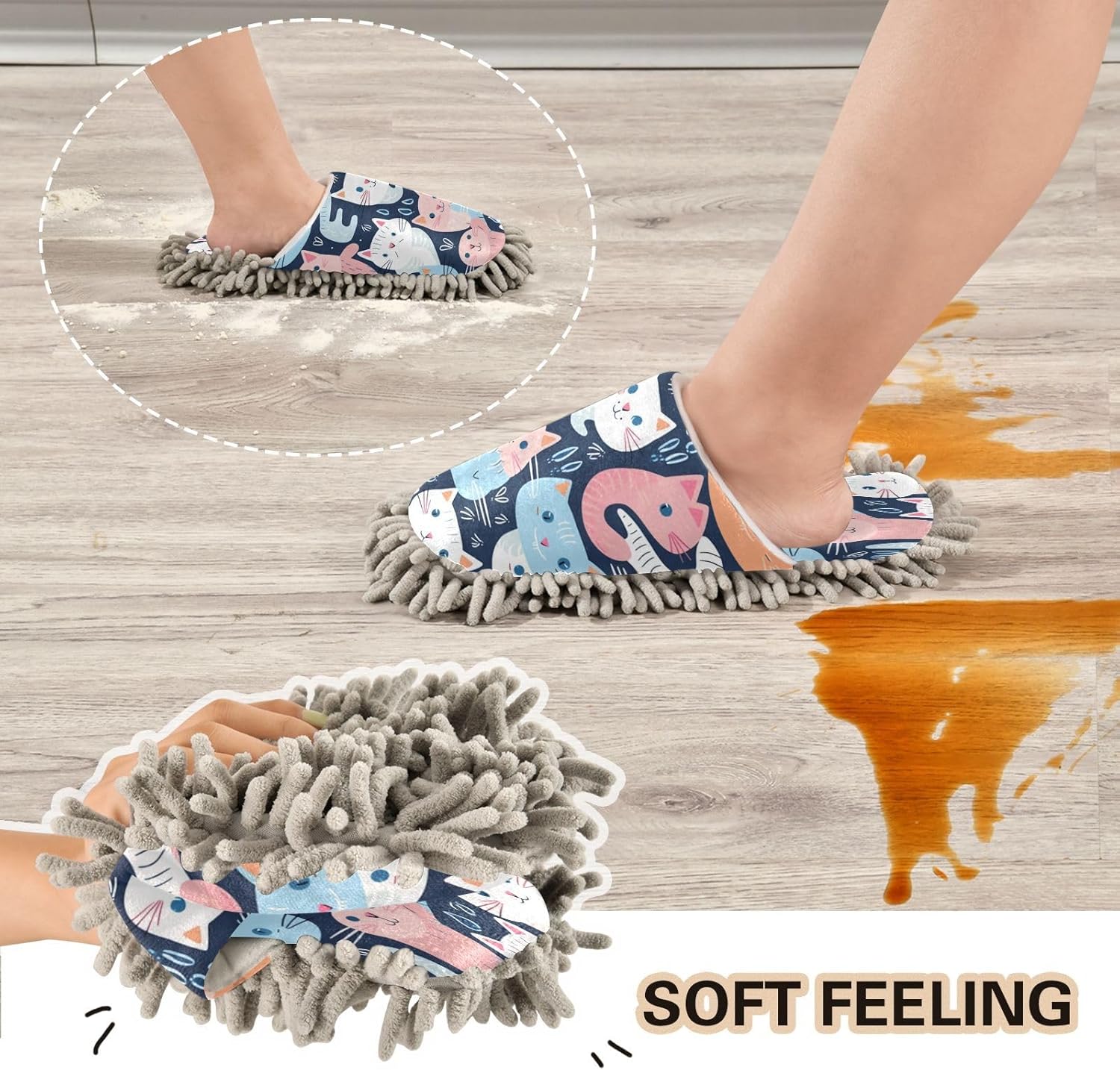 Colorful Cats Microfiber Cleaning Slippers
