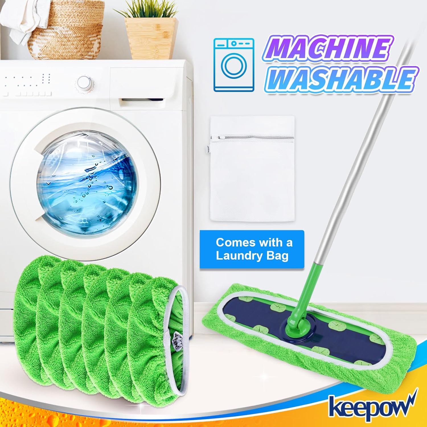 KEEPOW Reusable Mop Pads 6-Pack for Swiffer XL