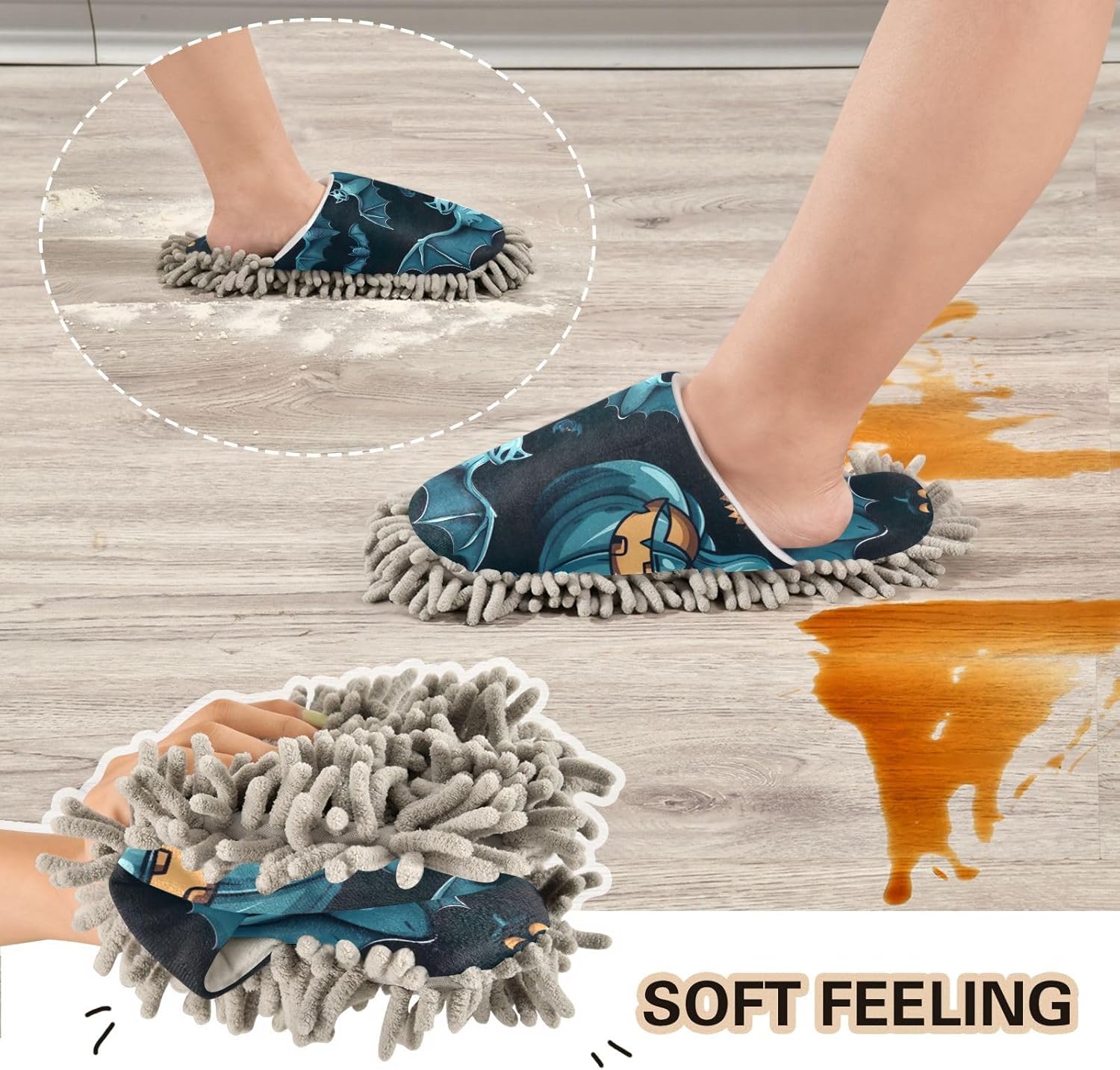 FLildon Microfiber Cleaning Slippers for Men Women Halloween Pumpkins Bats