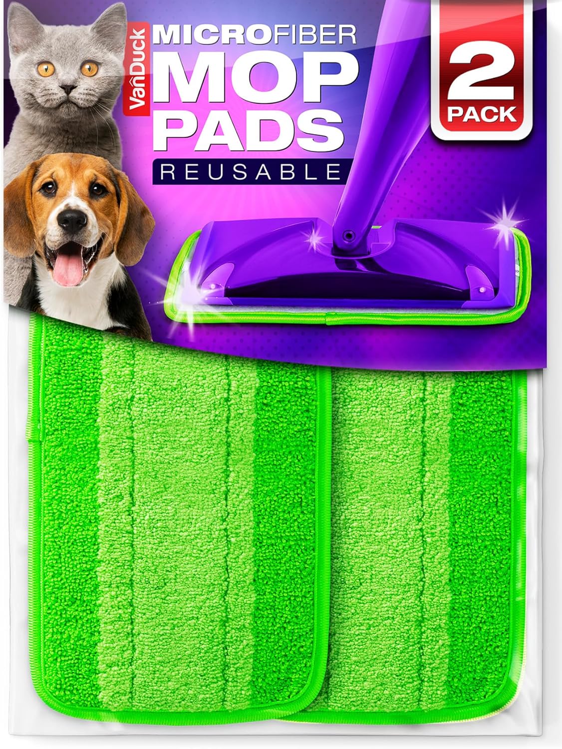 VanDuck Reusable Mop Pads 2 Pack - Microfiber Compatible with Swiffer WetJet