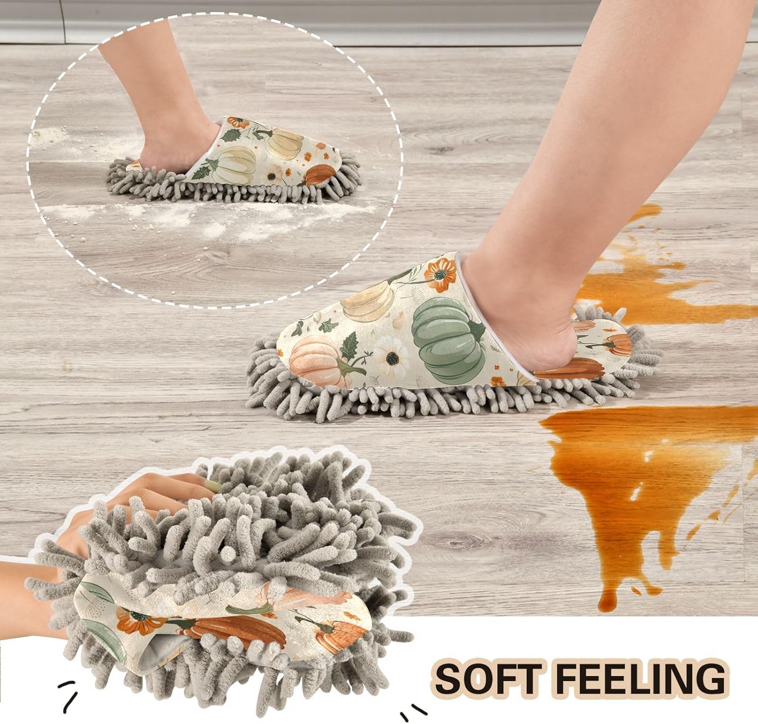 Zhirexin Thanksgiving Cleaning Slippers with Microfiber Mop Pads