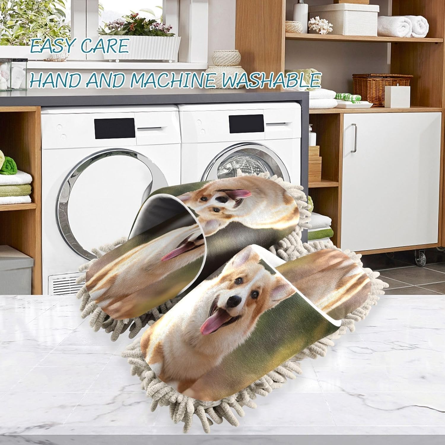 Bulletgxll Cute Dog Microfiber Mopping Slippers - L