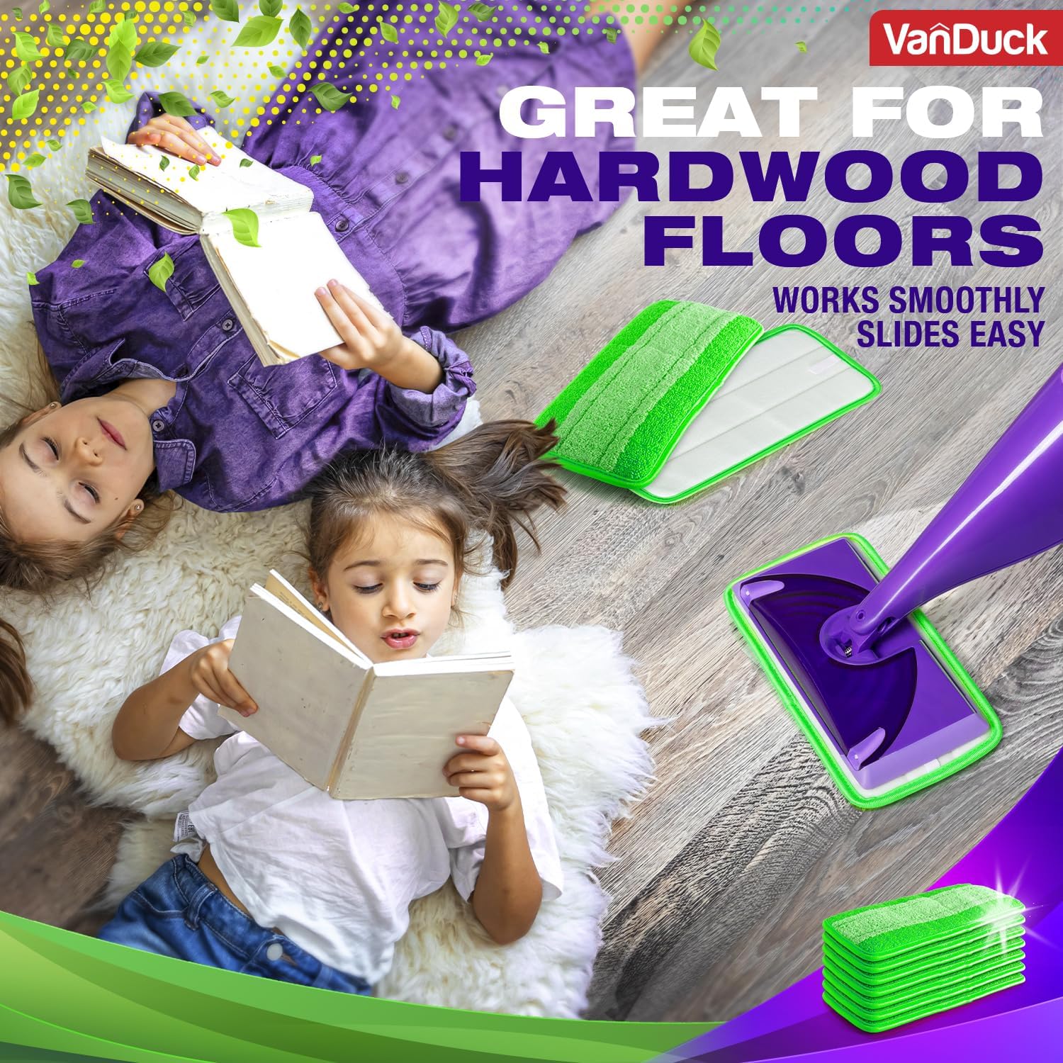 VanDuck Reusable Mop Pads 2 Pack - Microfiber Compatible with Swiffer WetJet