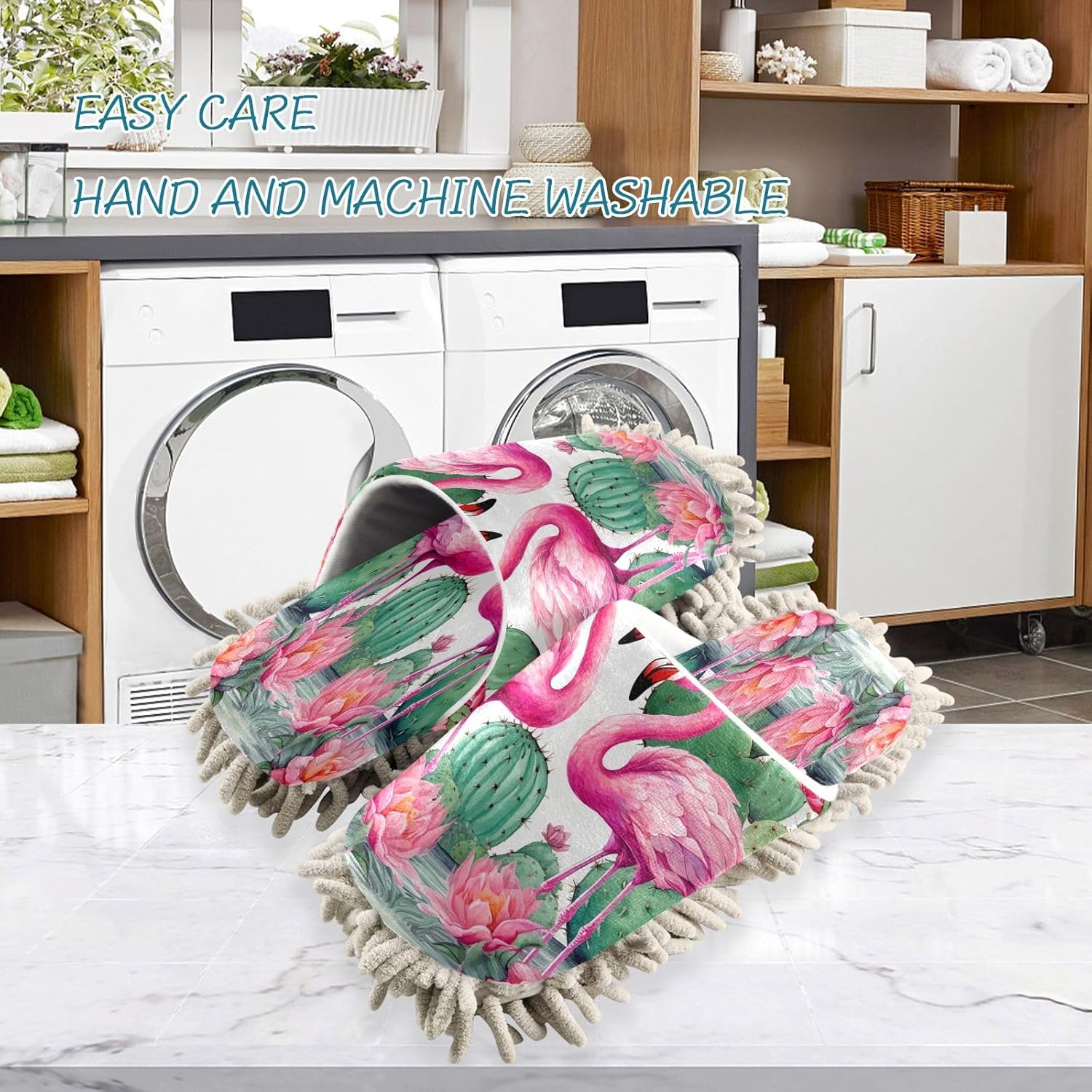 Bulletgxll Flamingo Cactus Mopping Slippers - M