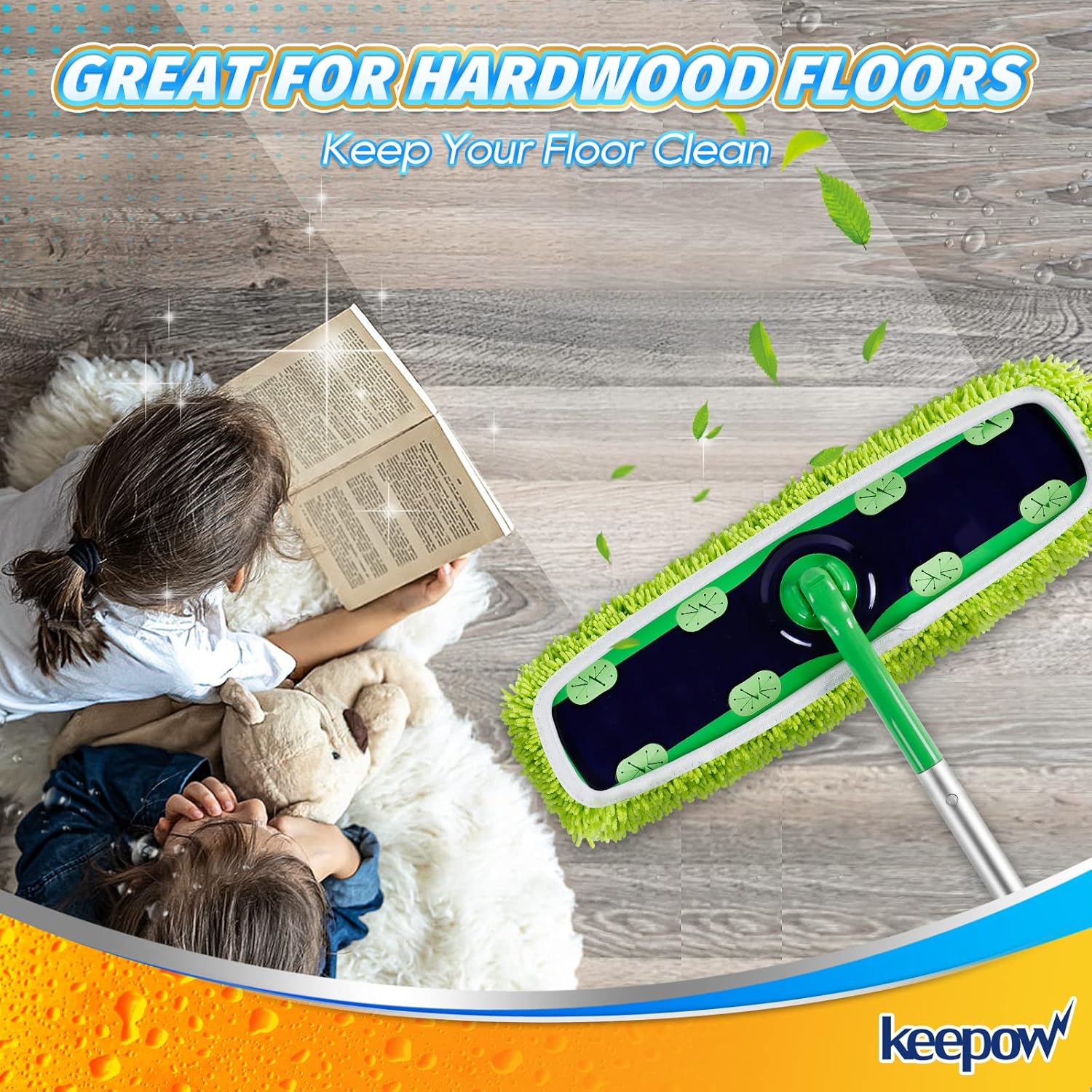KEEPOW Reusable XL Mop Pads 4 Pack - Wet Dry Cleaning