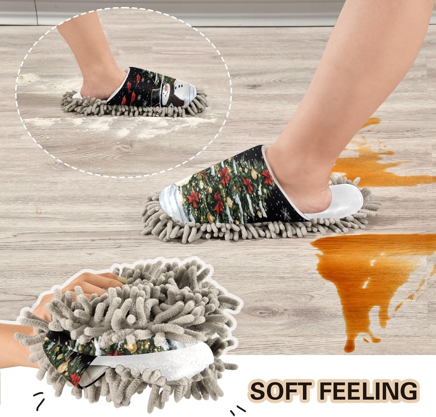 RunningBear White Black Snowman Mop Slippers for Home Cleaning