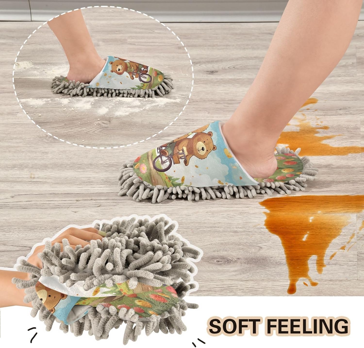 Bulletgxll Cartoon Bears Mopping Slippers - M