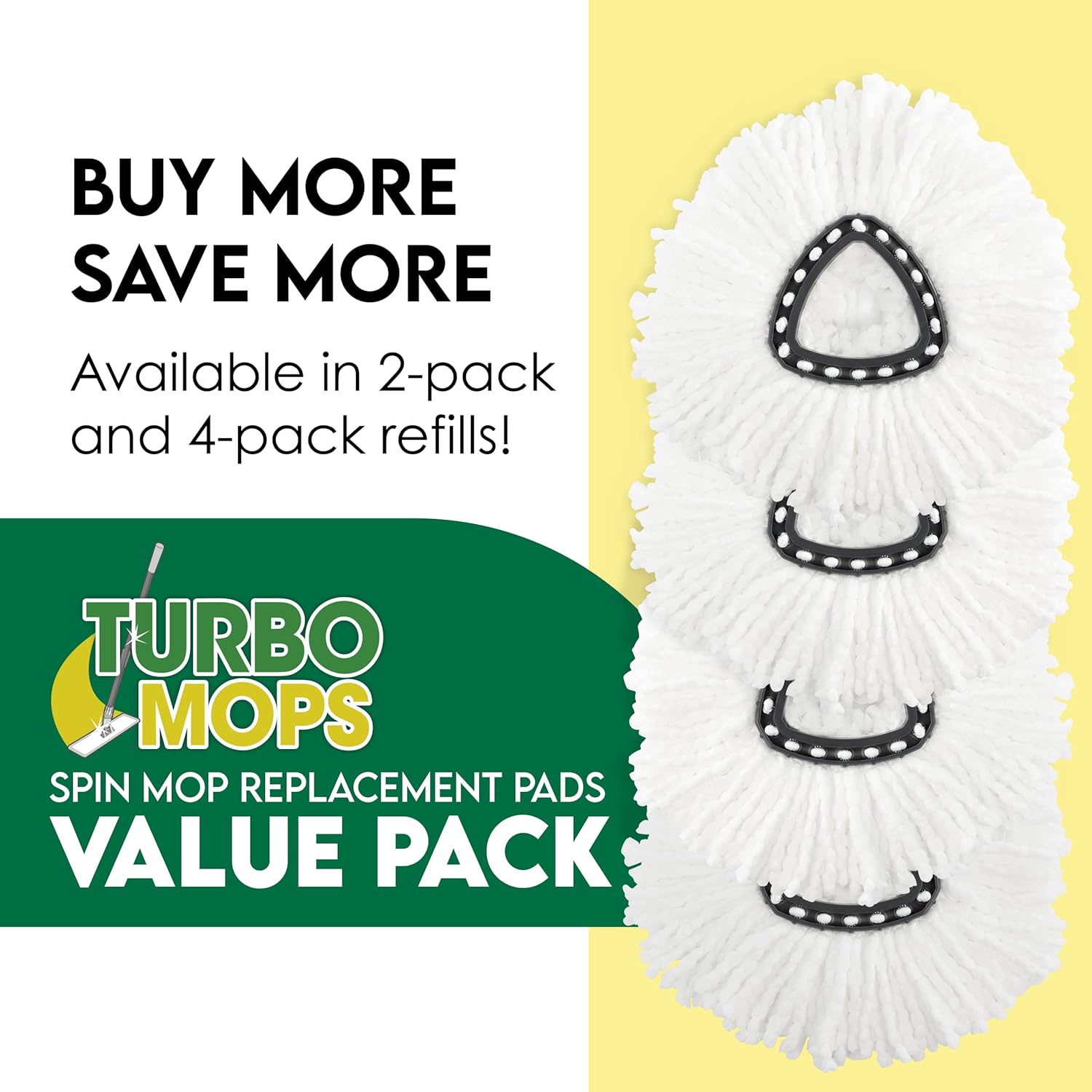 Turbo Mops Mop Refills - 6 Pack Compatible with Easy Wring Tanks