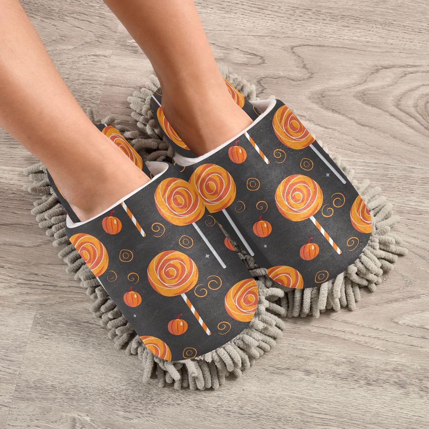 Zhirexin Halloween Cleaning Slippers with Microfiber Mop Pads