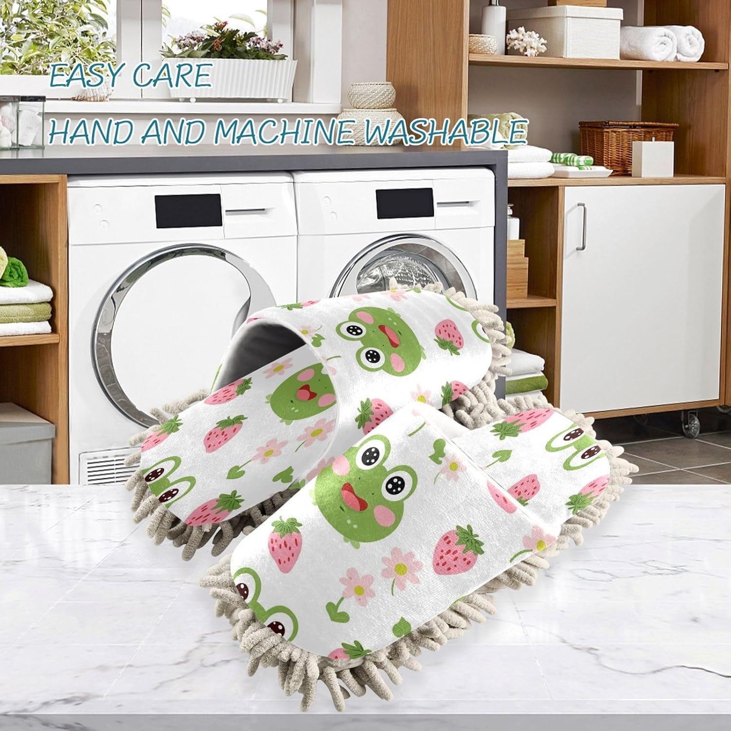Bulletgxll Cartoon Frogs Cleaning Mop Slippers - M