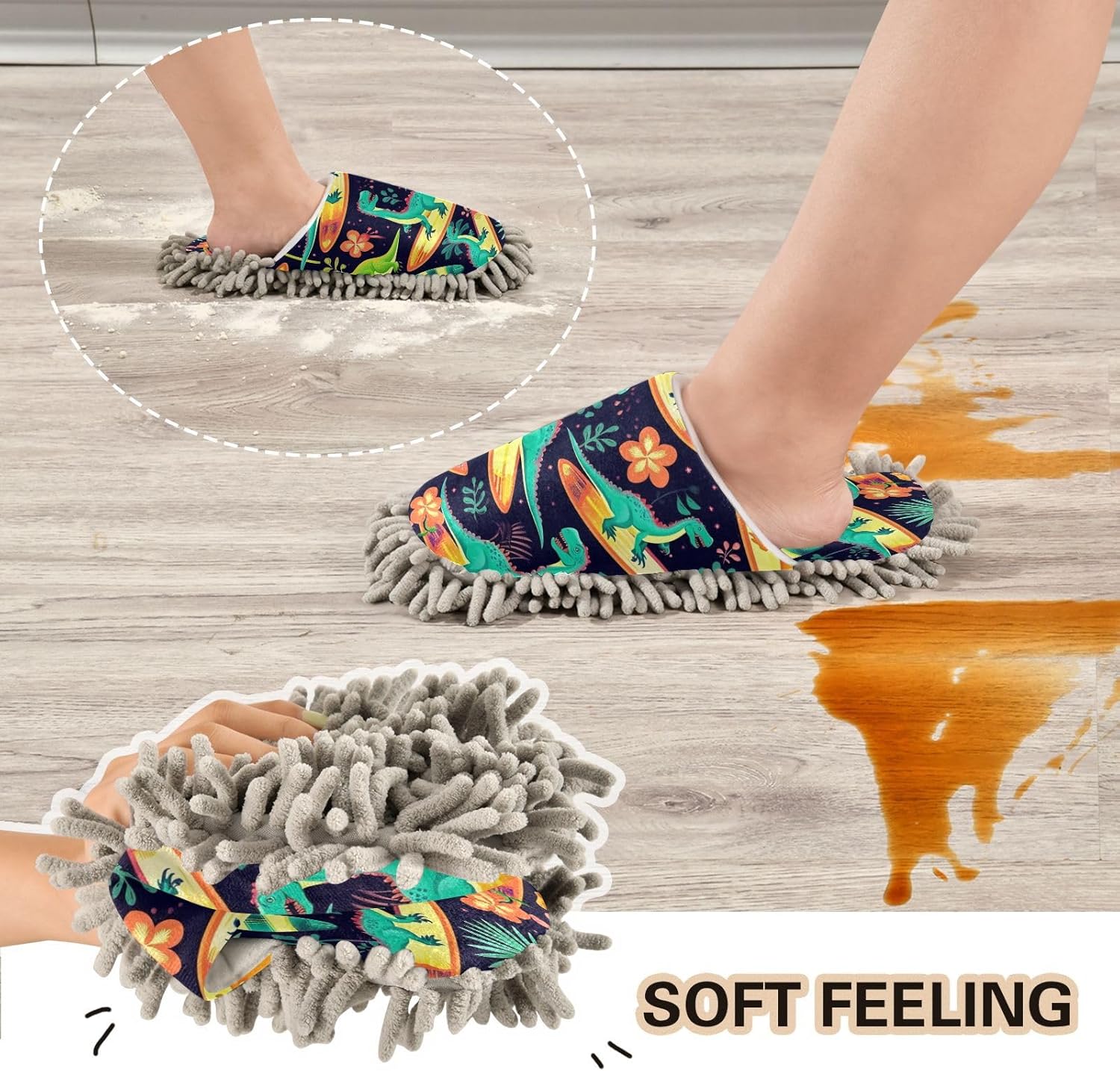 Bulletgxll Dinosaur Mopping Slippers - Washable Floor Mop Shoes for Men Women