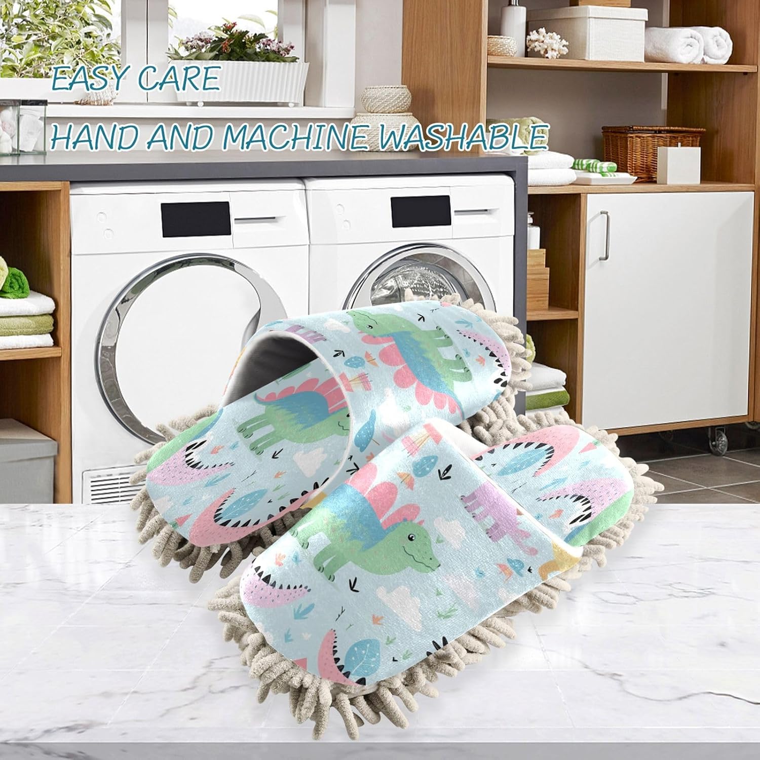 Bulletgxll Dinosaur Pattern Mop Slippers for Men Women - M