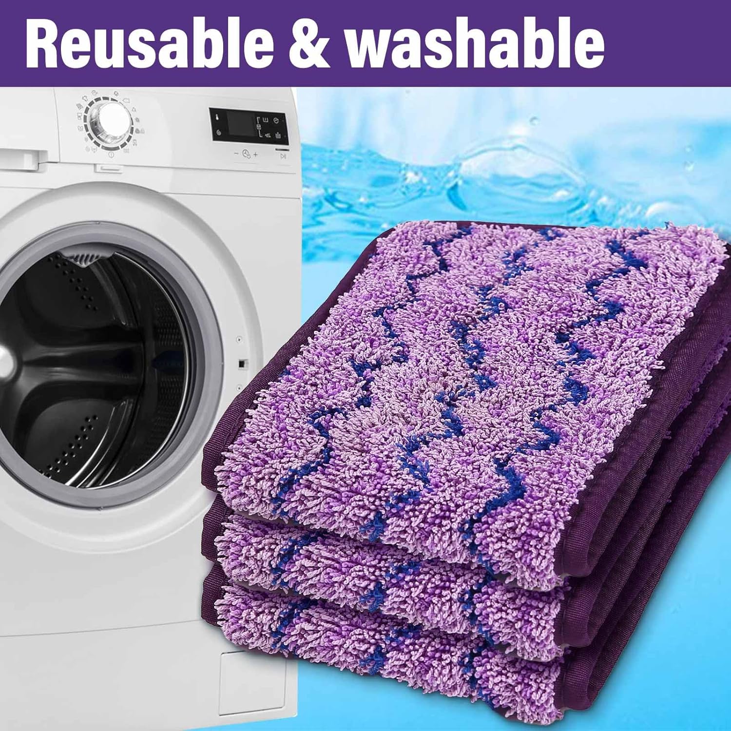 Panda Grip 165 Inch Mop Pad Refills 3 Pack Purple Reusable Cleaning Heads