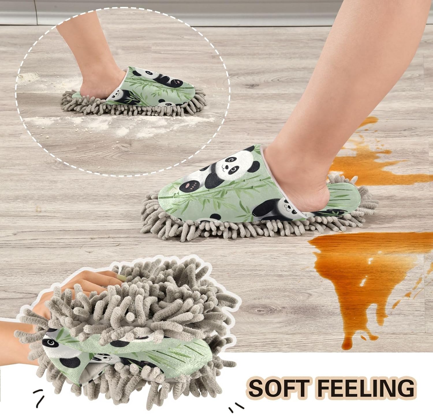 Bulletgxll Panda Bears Microfiber Cleaning Slippers - L