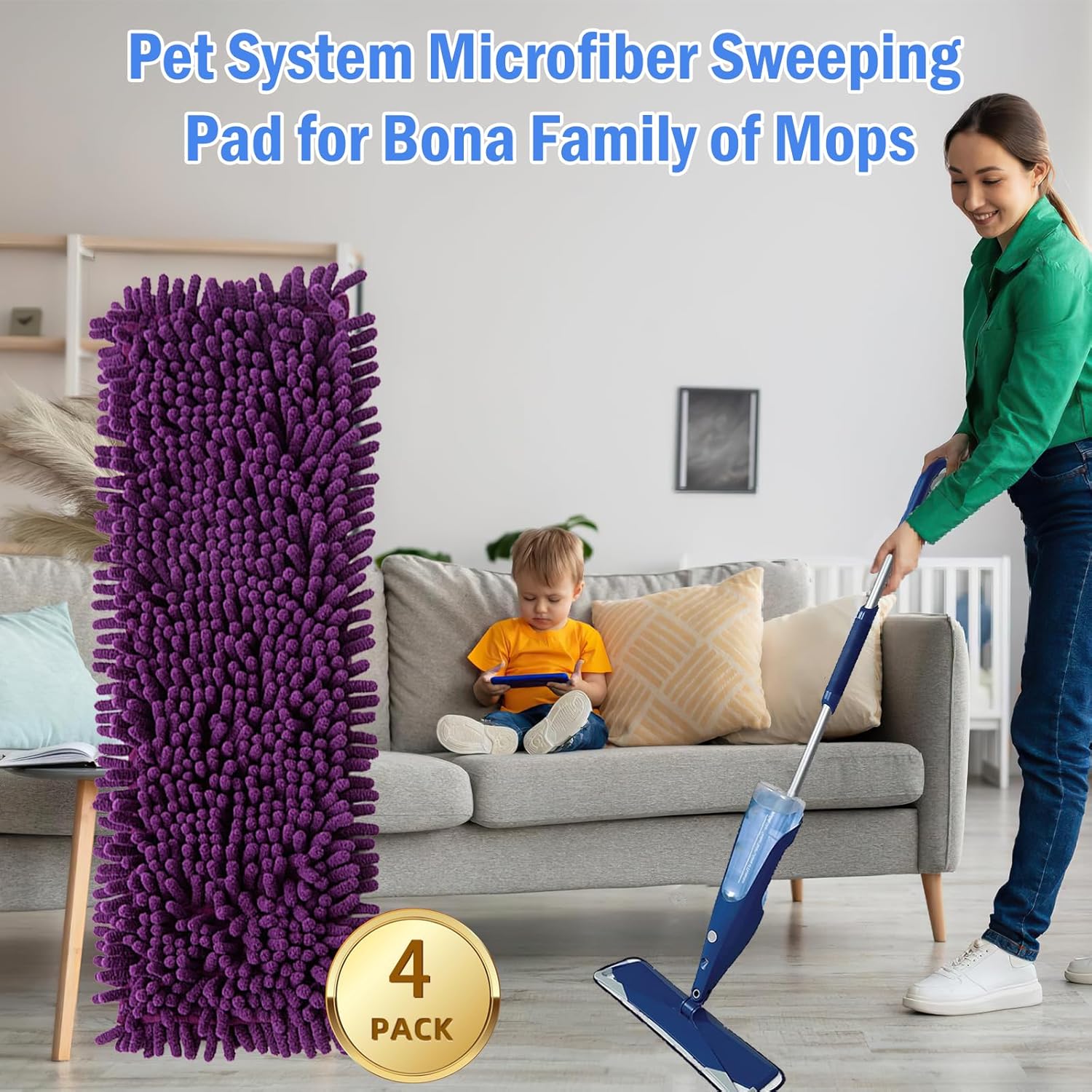 4 Pack ZIONYA Pet Microfiber Mop Pads for Bona Mops