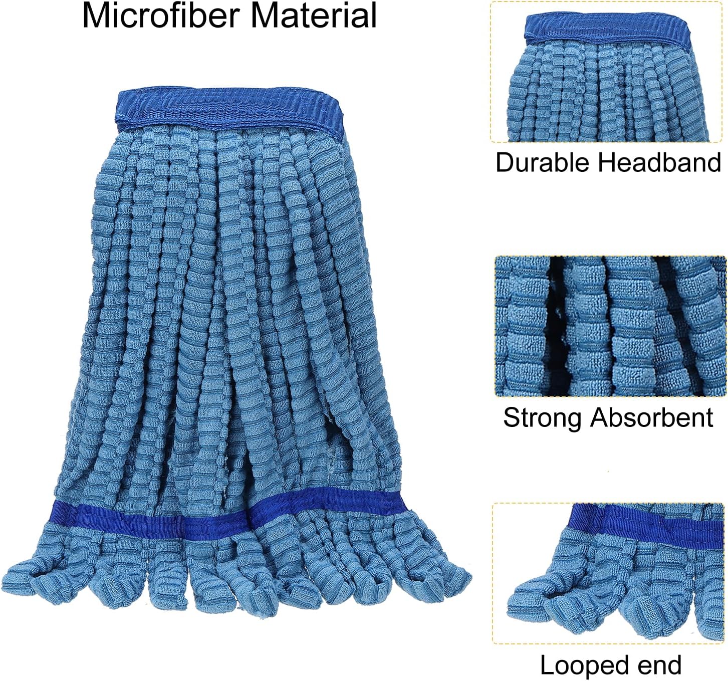 MECCANIXITY Commercial Mop Head Replacement - 10 Oz 335 Inch Microfiber Blue