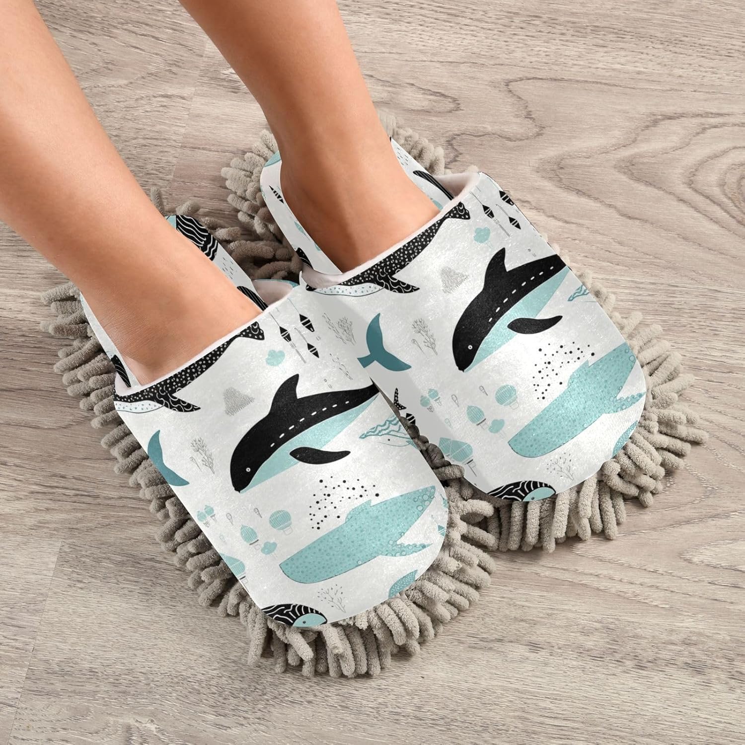 Bulletgxll Cute Whale Mopping Slippers - Washable Floor Mop Replacement