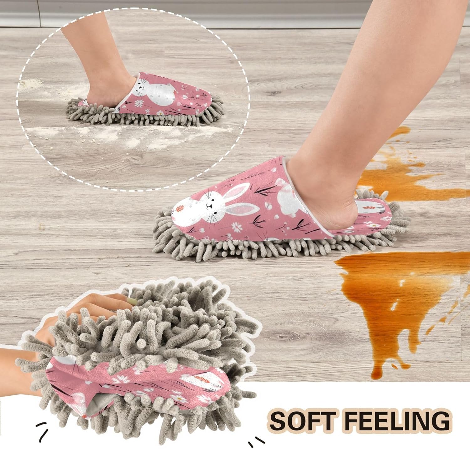 Bulletgxll Cute Rabbits Mopping Slippers Washable