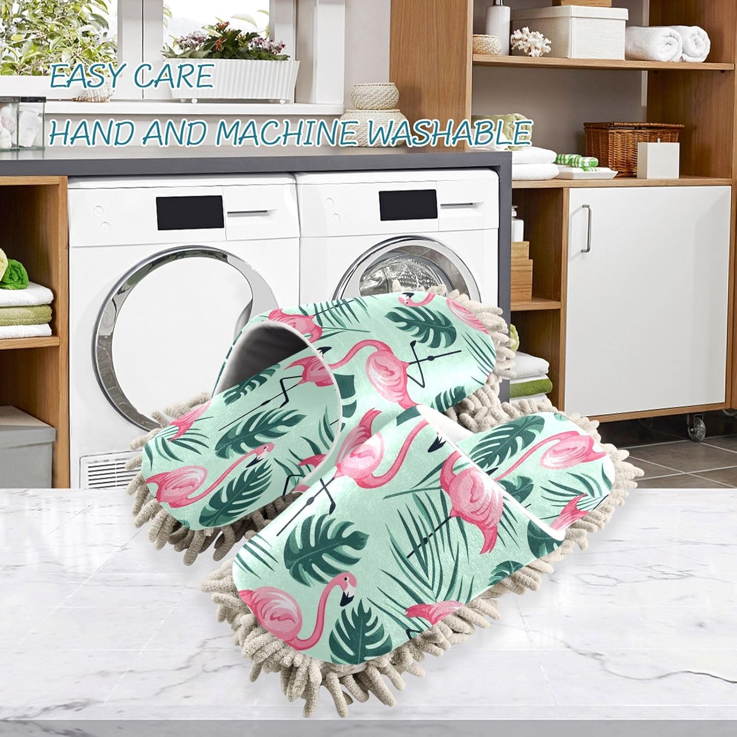 Bulletgxll Pink Flamingo Mop Slippers Washable