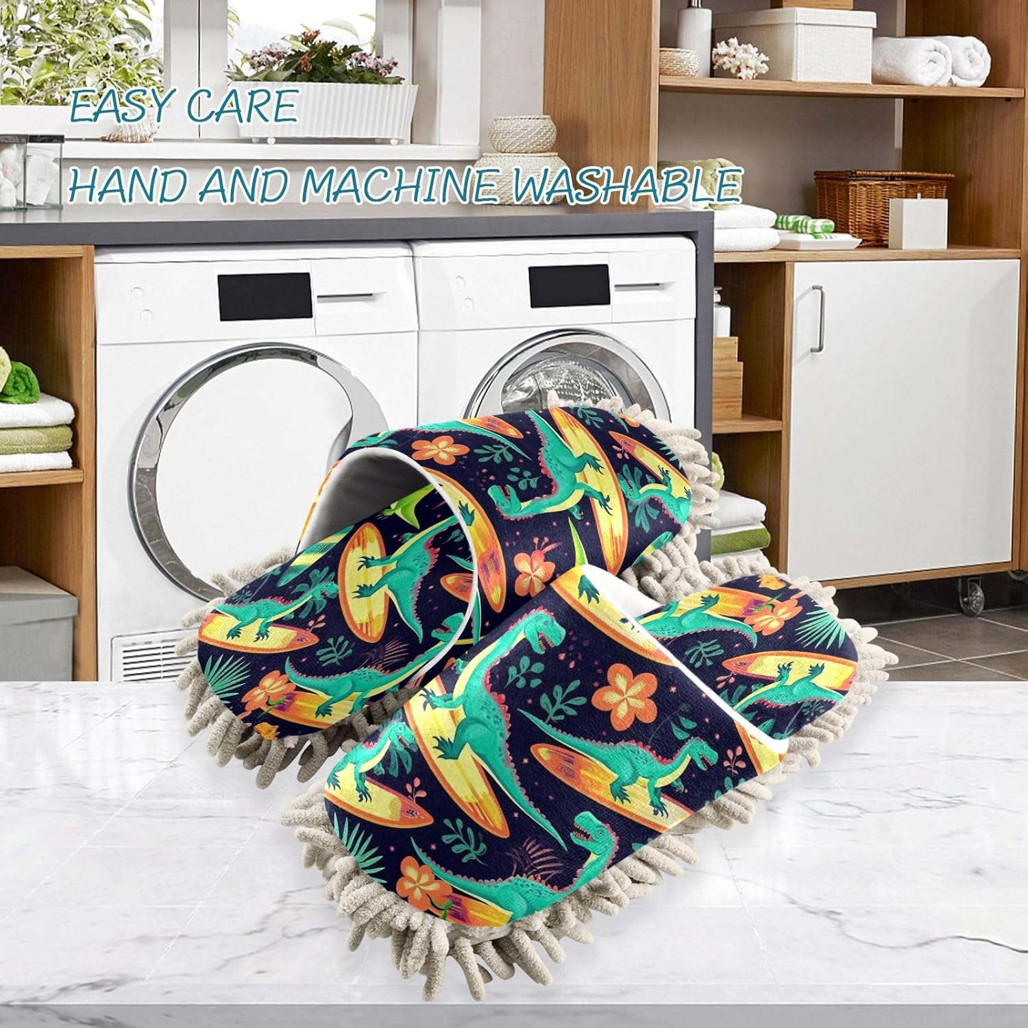 Bulletgxll Dinosaur Mopping Slippers - Washable Floor Mop Shoes for Men Women