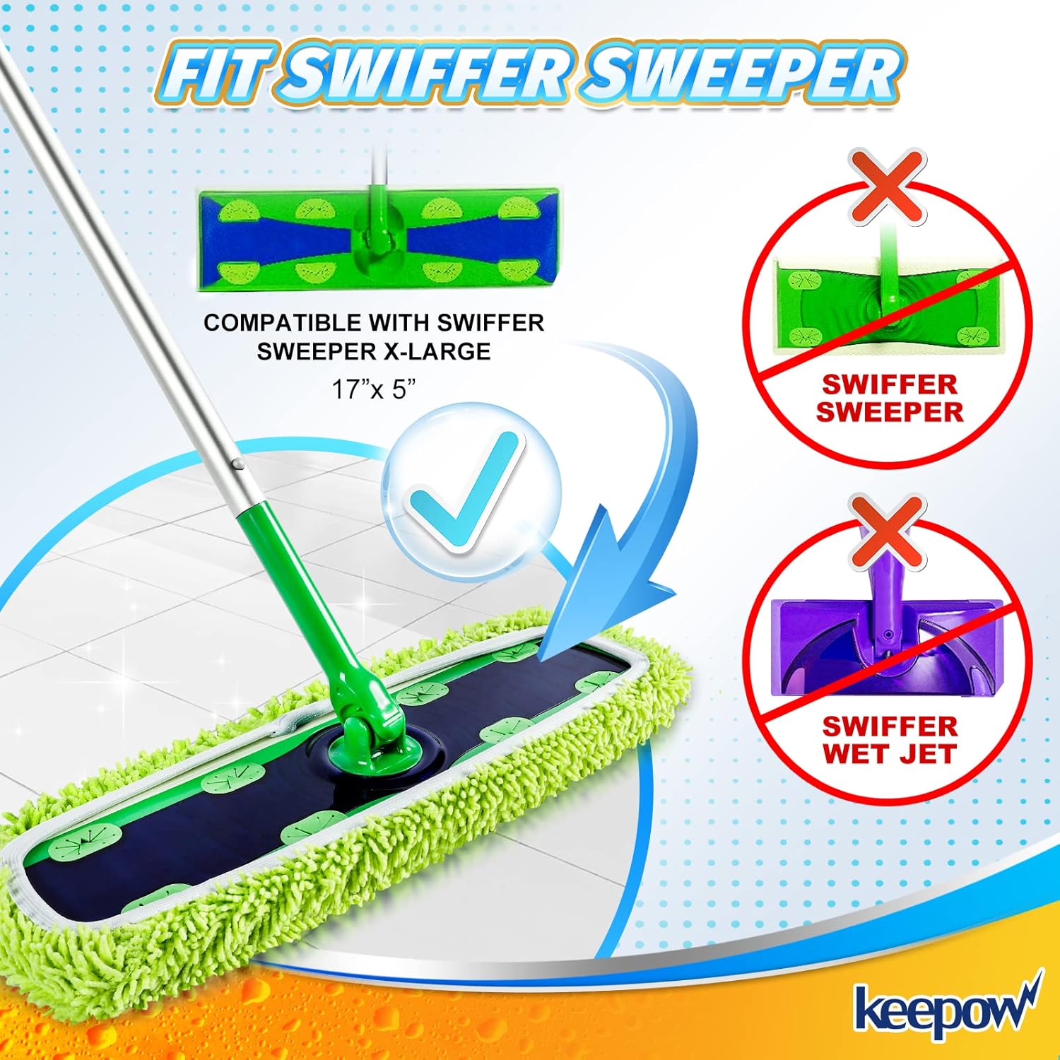 KEEPOW Reusable XL Mop Pads 4 Pack - Wet Dry Cleaning