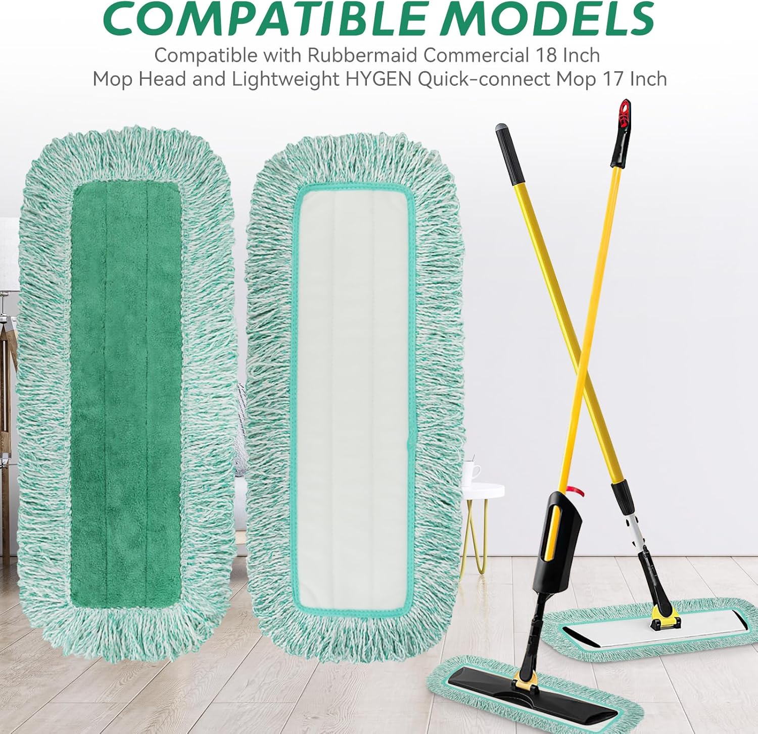 BeiLan Commercial Dust Pad Refill 6 Pack Green Microfiber for Rubbermaid