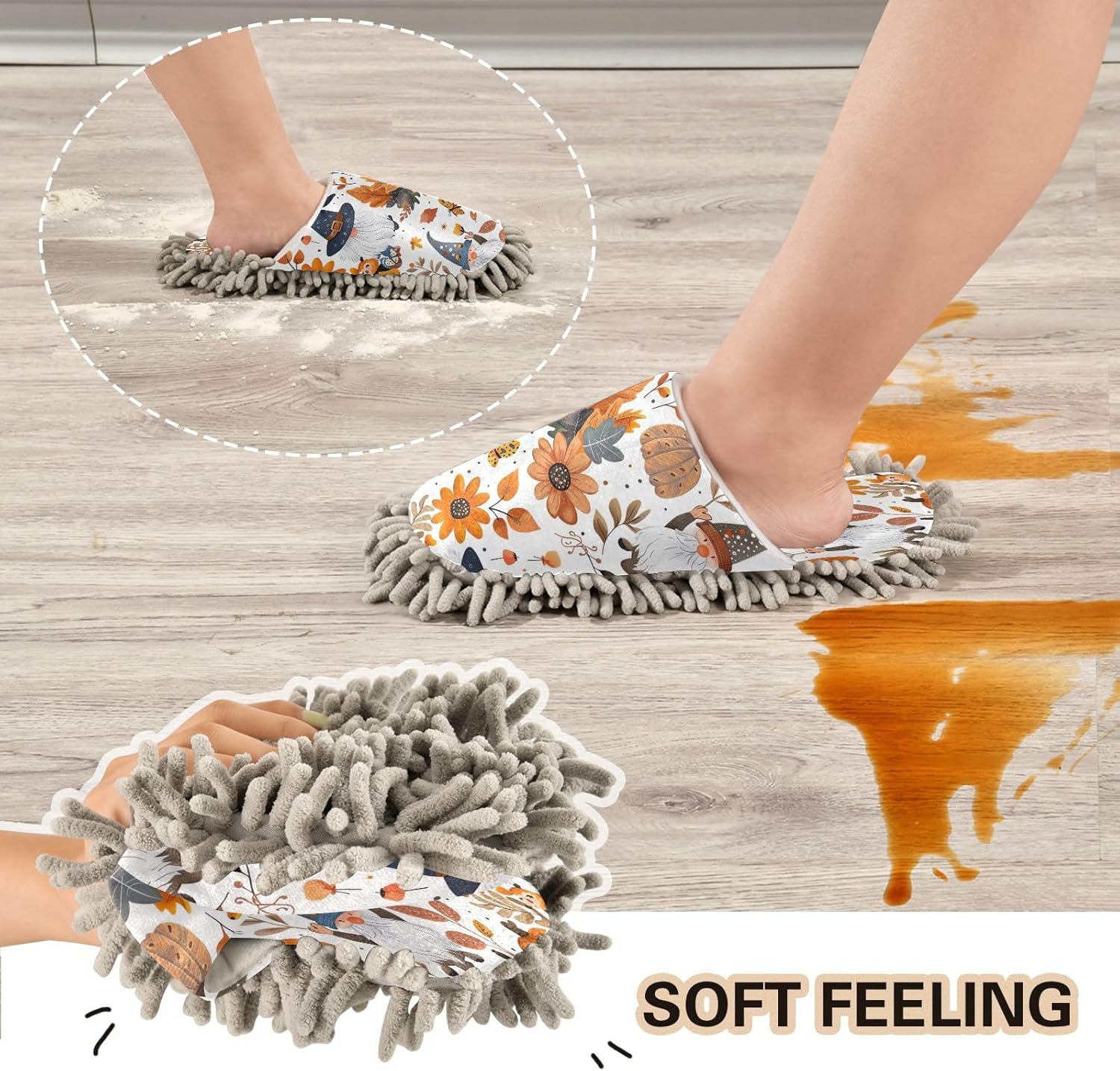 Zhirexin Thanksgiving Pumpkin Gnome Cleaning Slippers 1