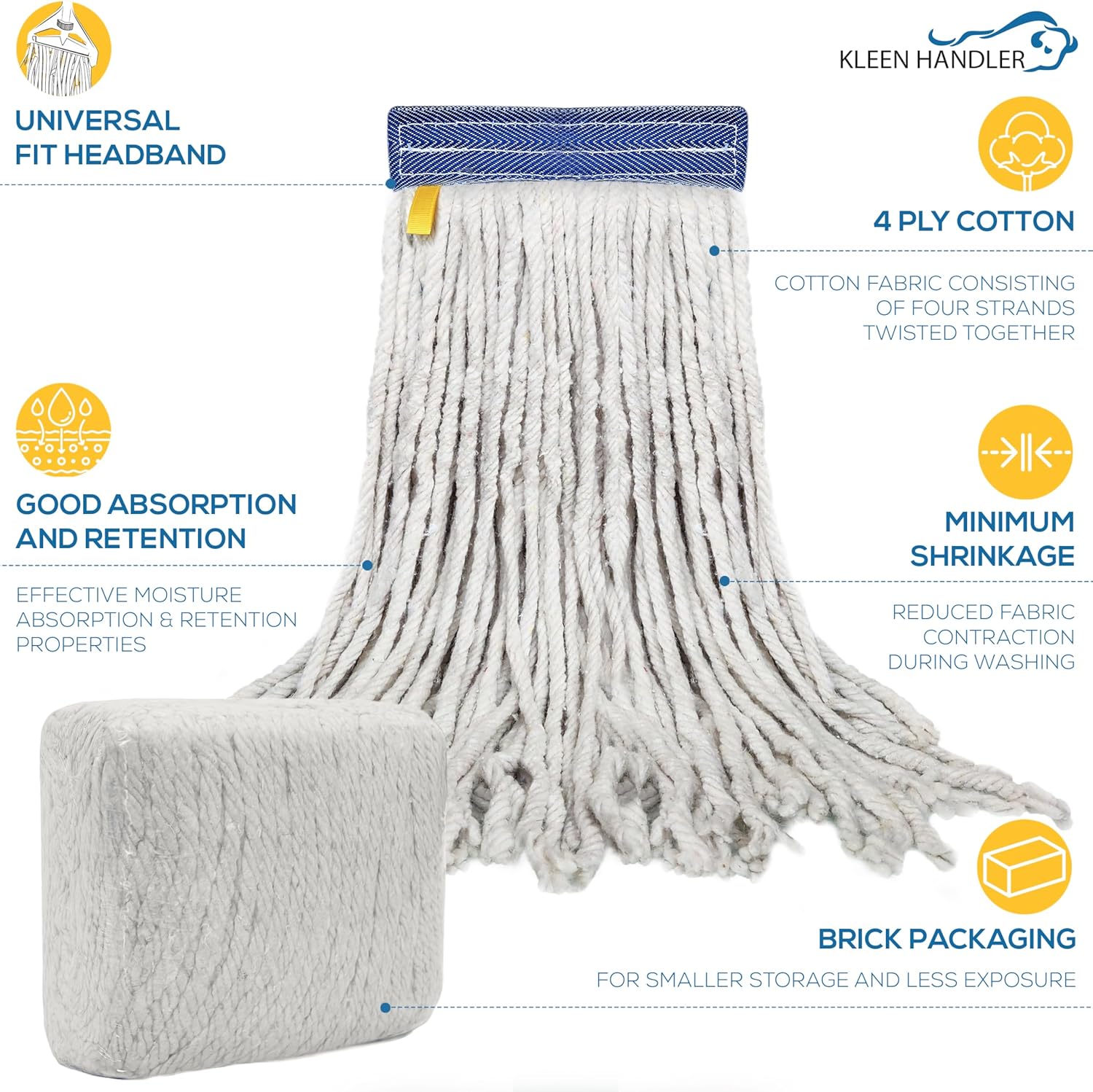 KLEEN HANDLER 6-Pack Cut End Cotton Mop Heads